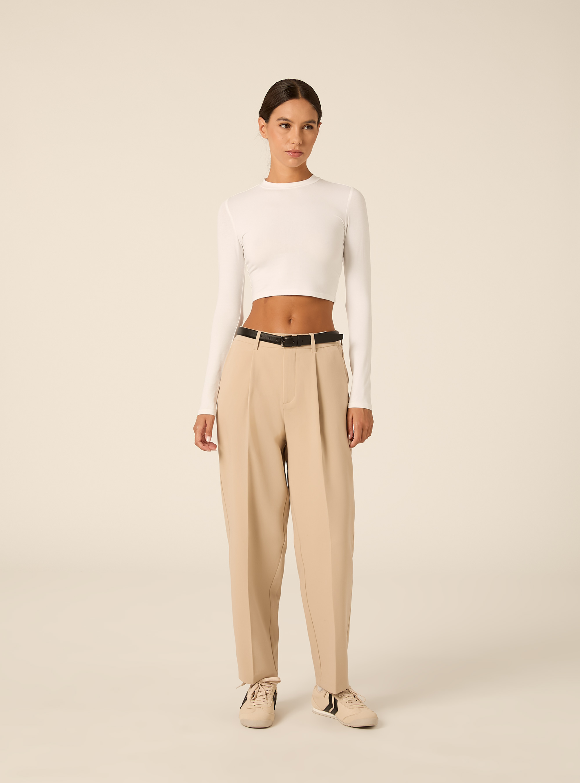 Pantalon de costume fusele avec pinces et ceinture, BG2 BEIGE MEDIUM