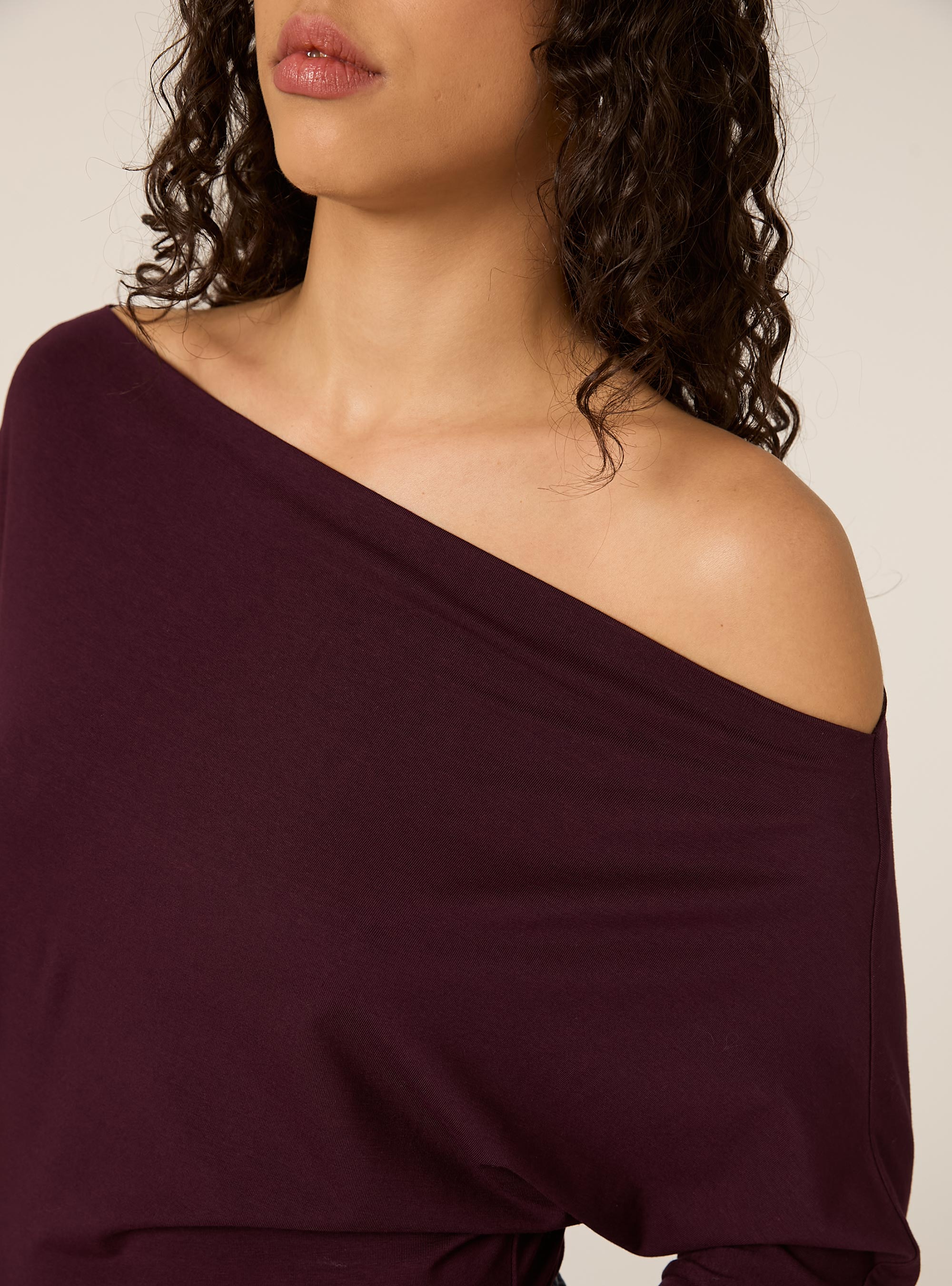 T-shirt a maniche lunghe asimmetrica, VI2 VIOLET MEDIUM