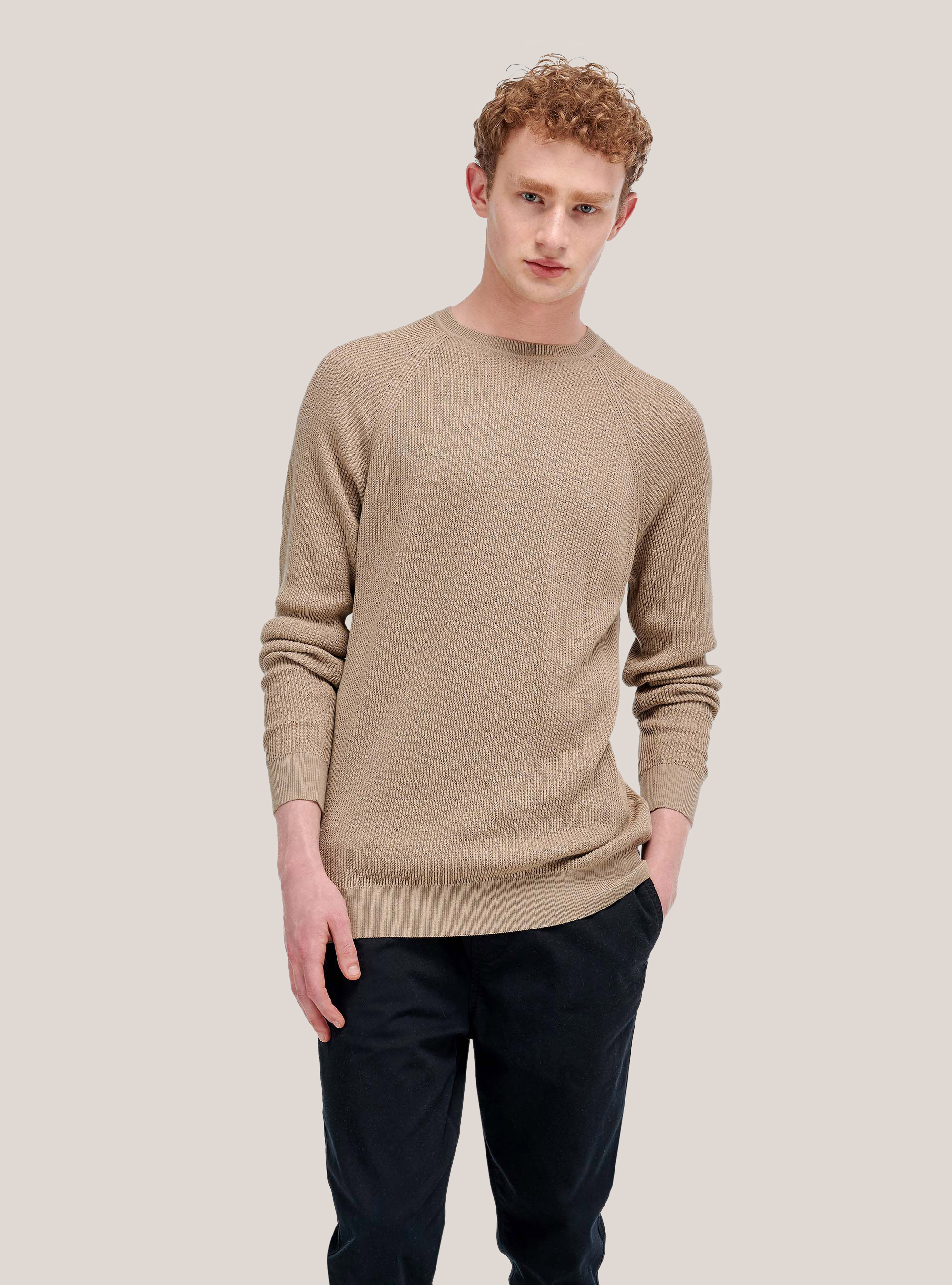 Pullover mit Rippchen, C5567 SAND