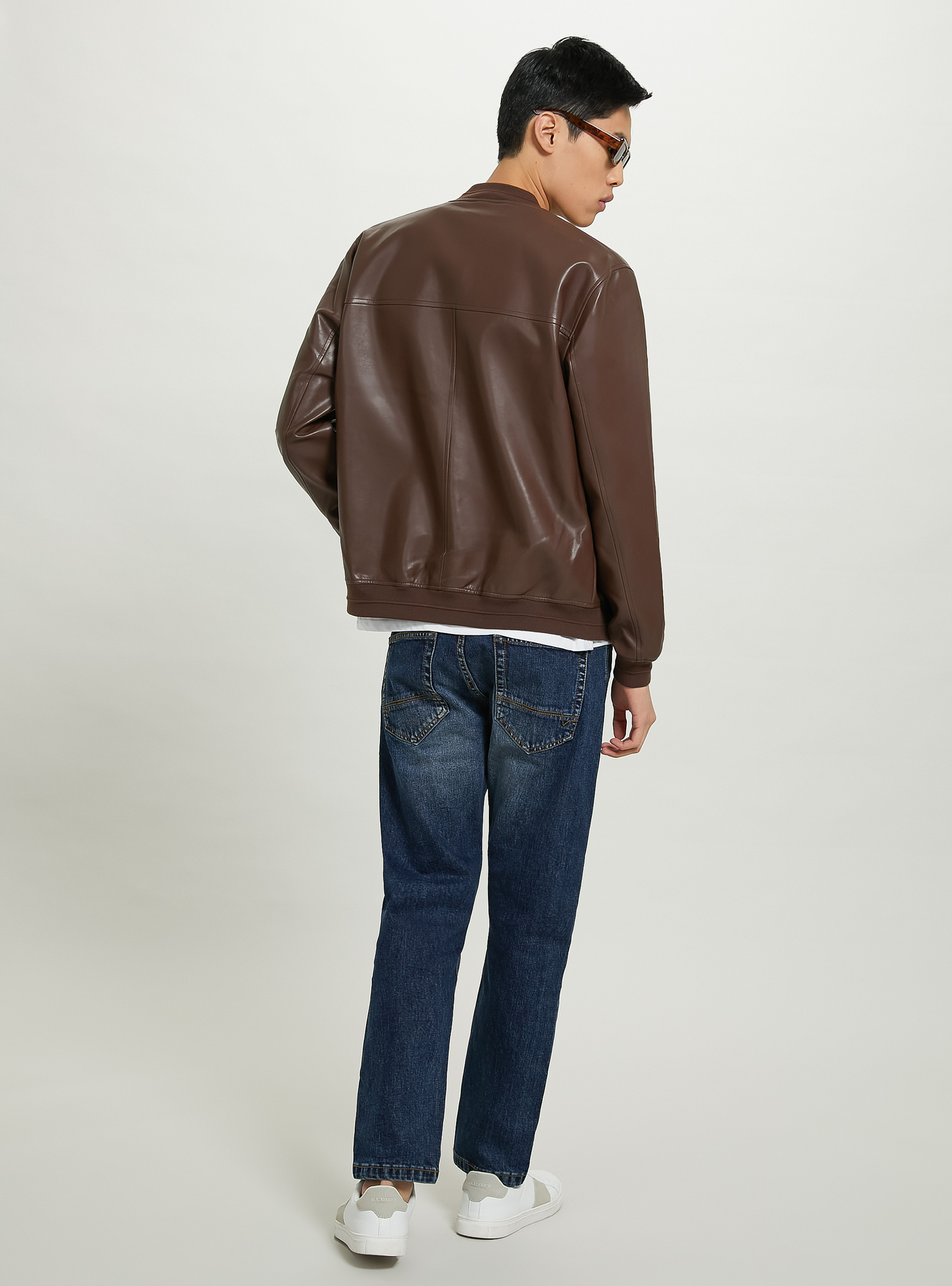 Leather-effect bomber jackeT, BR1 BROWN DARK