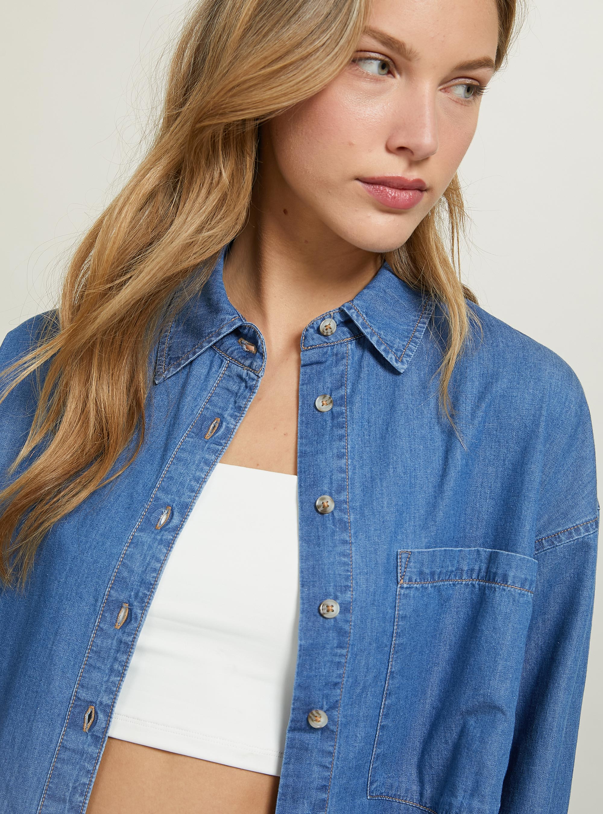 Camicia in denim oversize, D003 MEDIUM BLUE