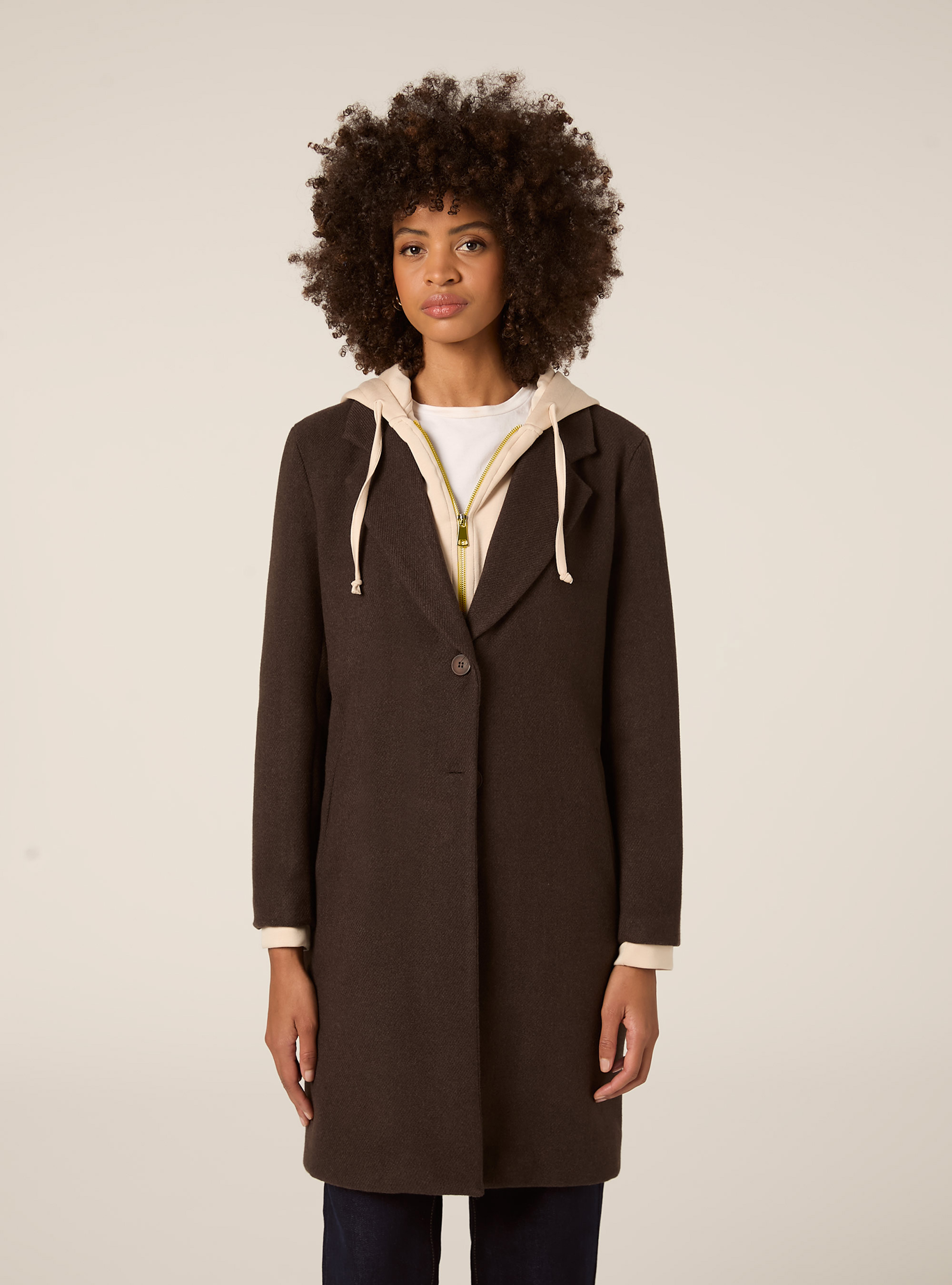 Manteau double tissu, BR1 BROWN DARK