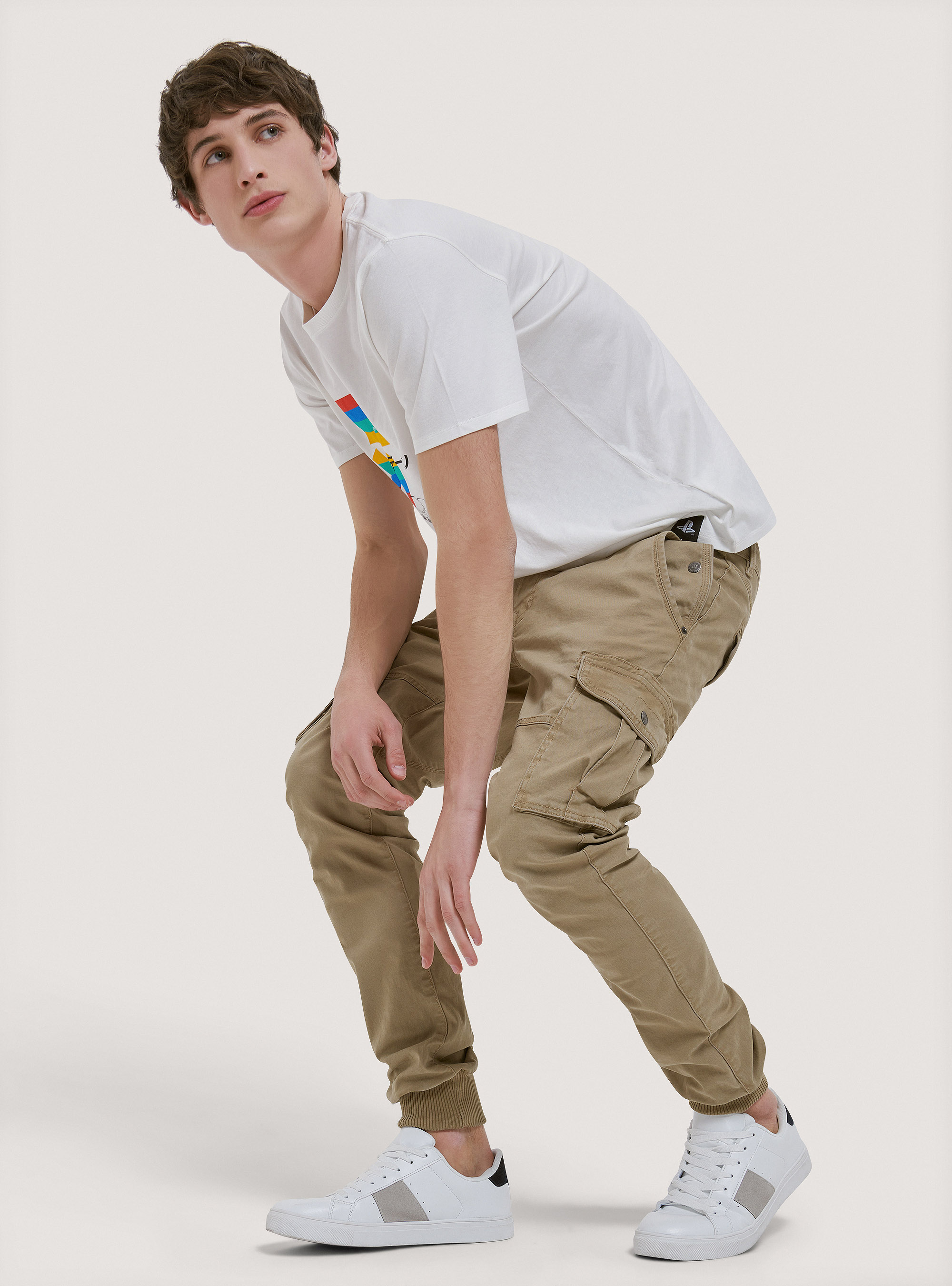 Pantalones cargo de algodón con elástico, C5603 TOBACCO