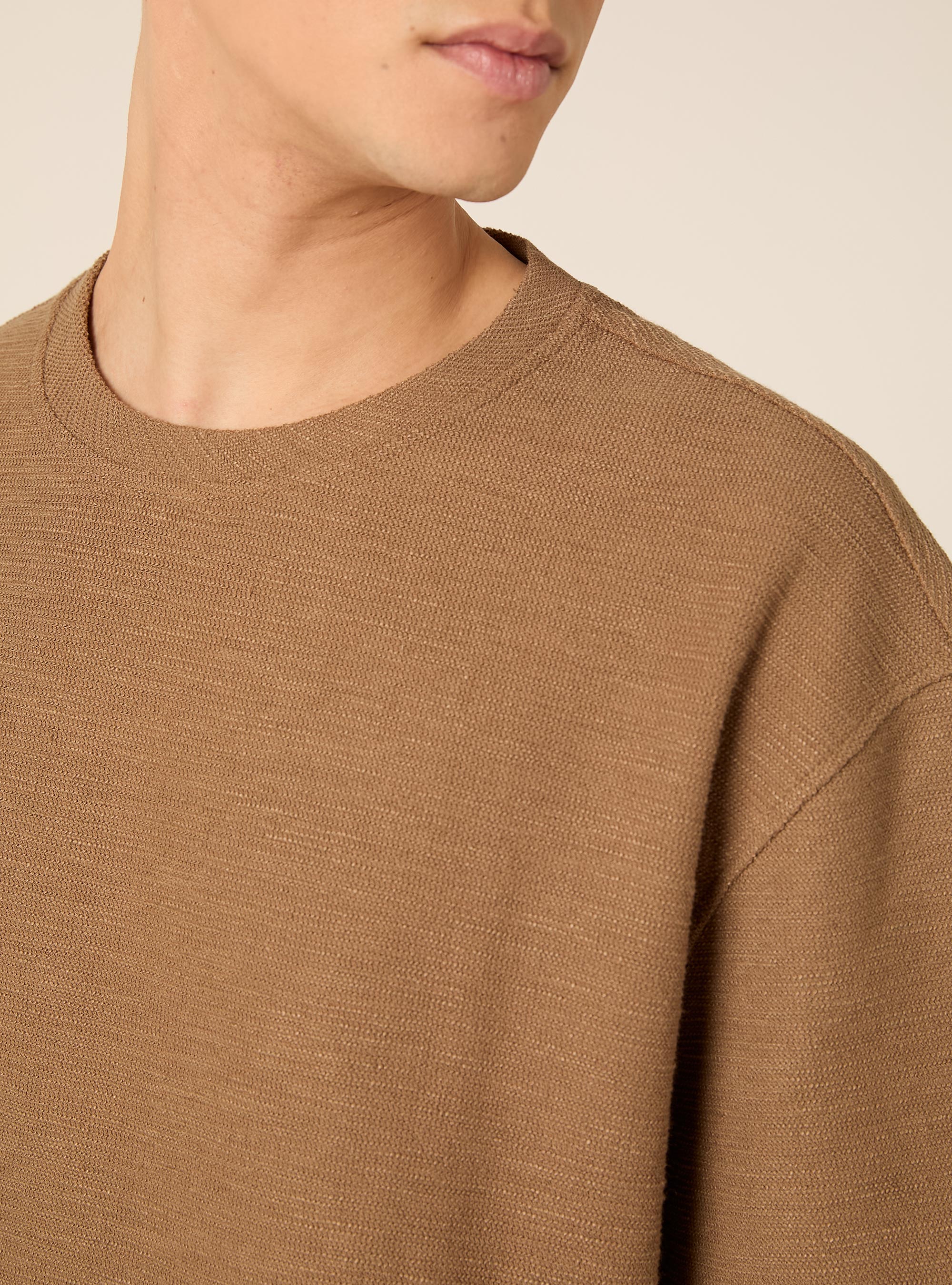 T-shirt in interlock waffle, BR2 BROWN MEDIUM