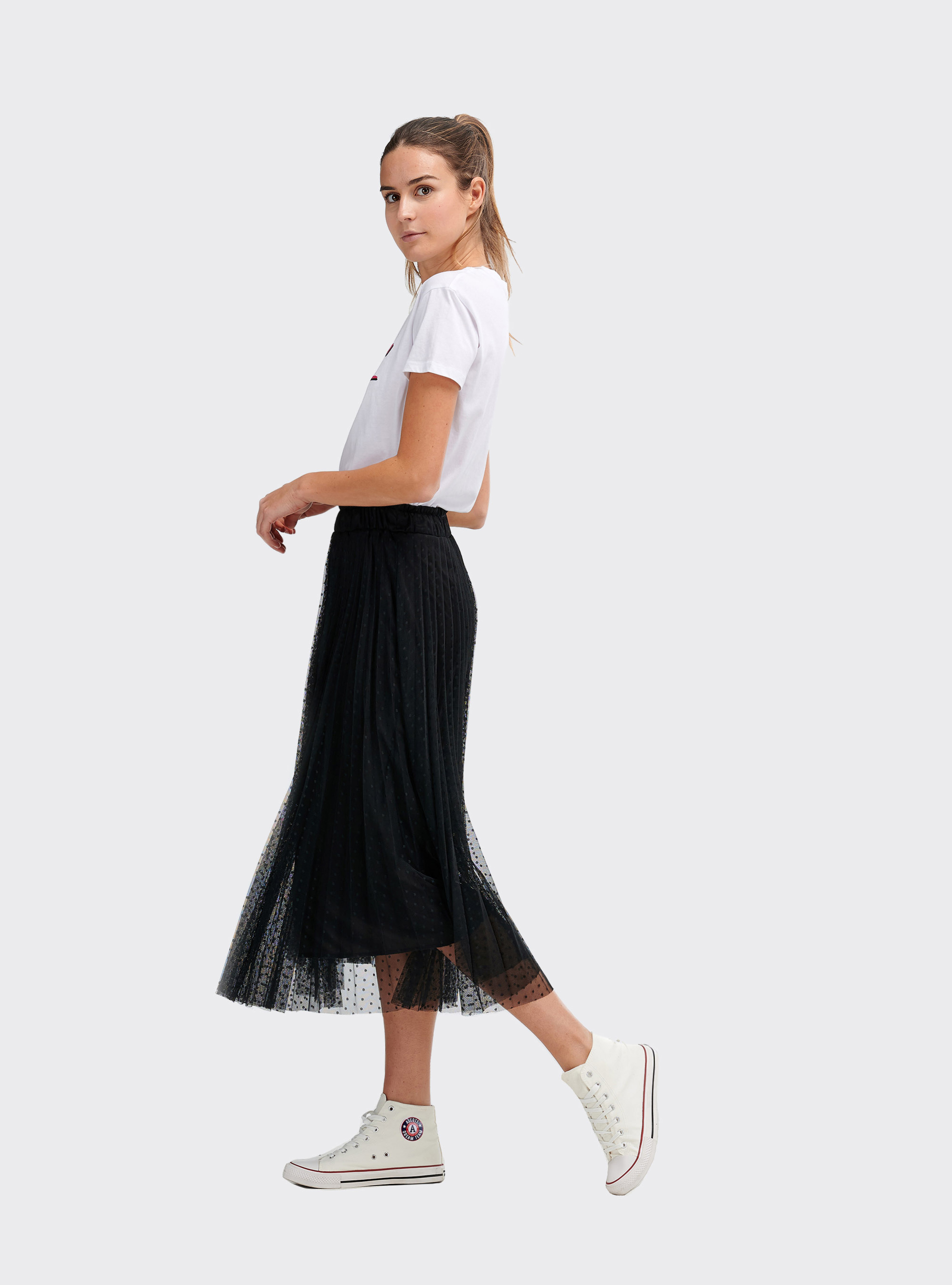 Long tulle skirt, BLACK