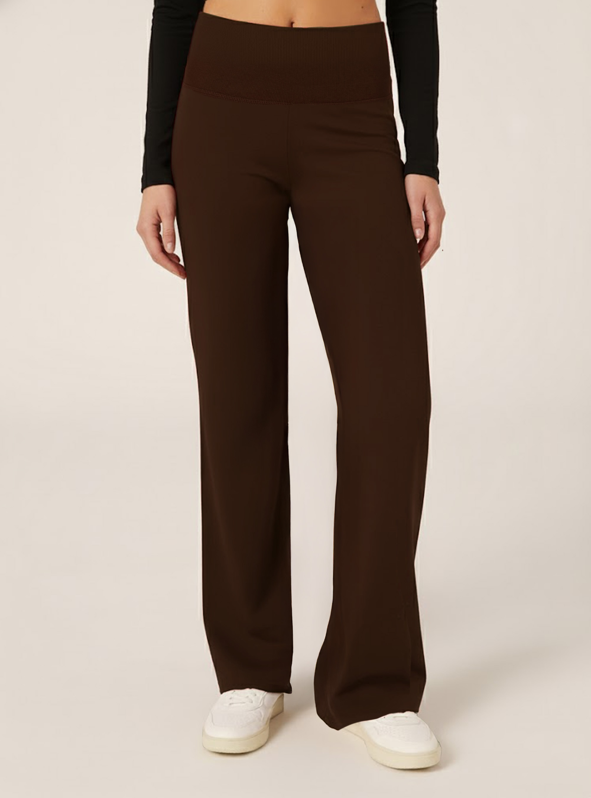 Leggins flare con risvolto in vita, BR2 BROWN MEDIUM