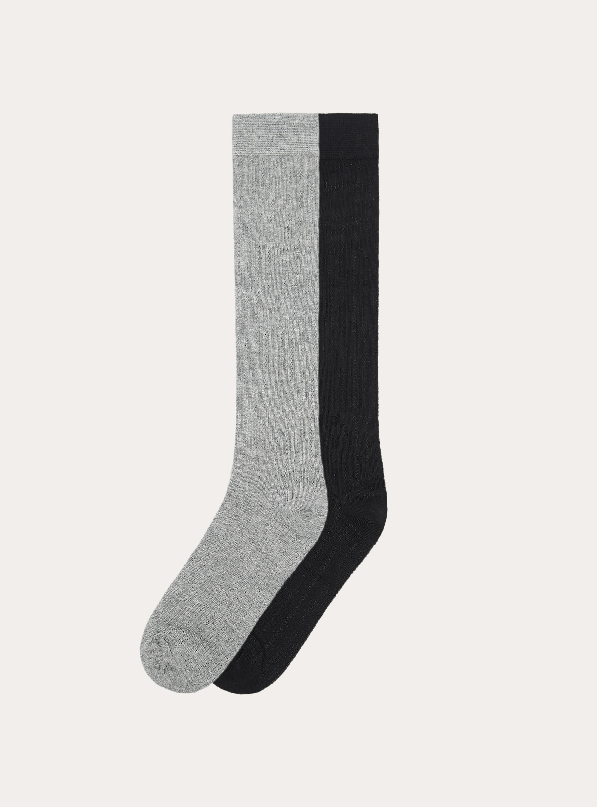 Set 2 paia calzini alti tinta unita, BK1 BLACK