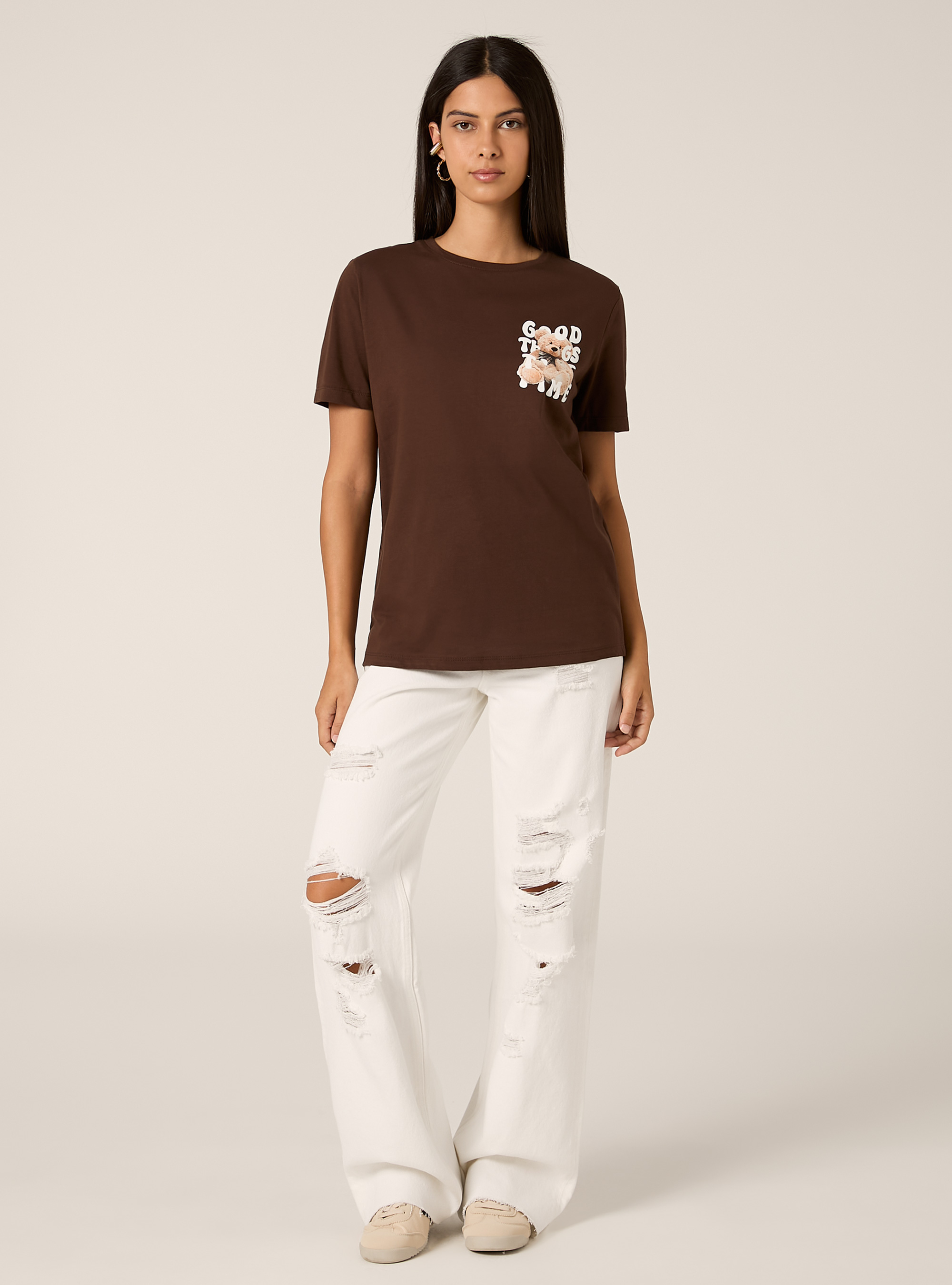 T-Shirt mit Teddy-Print, BR1 BROWN DARK