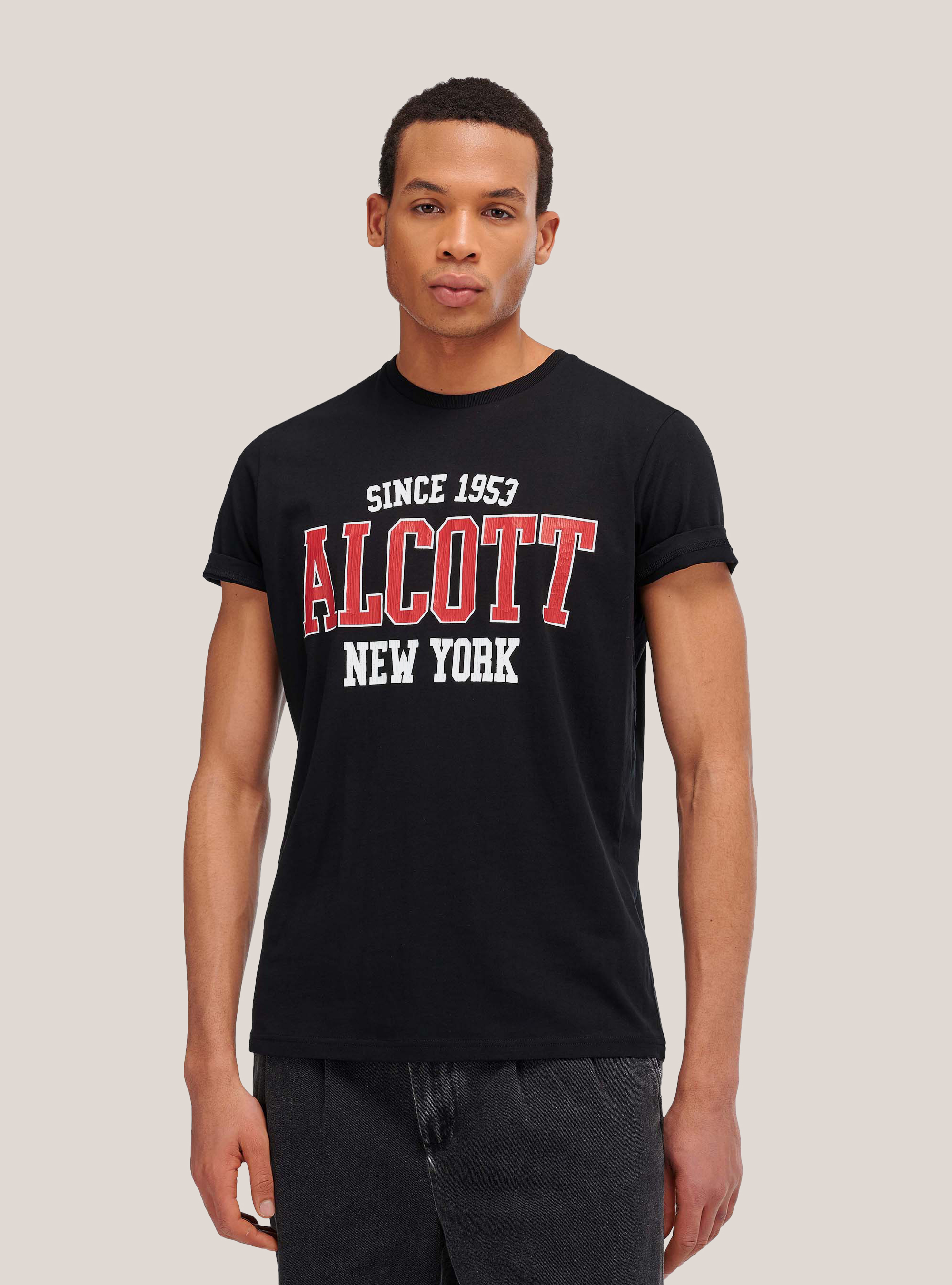 T-shirt with Alcott logo, BLACK