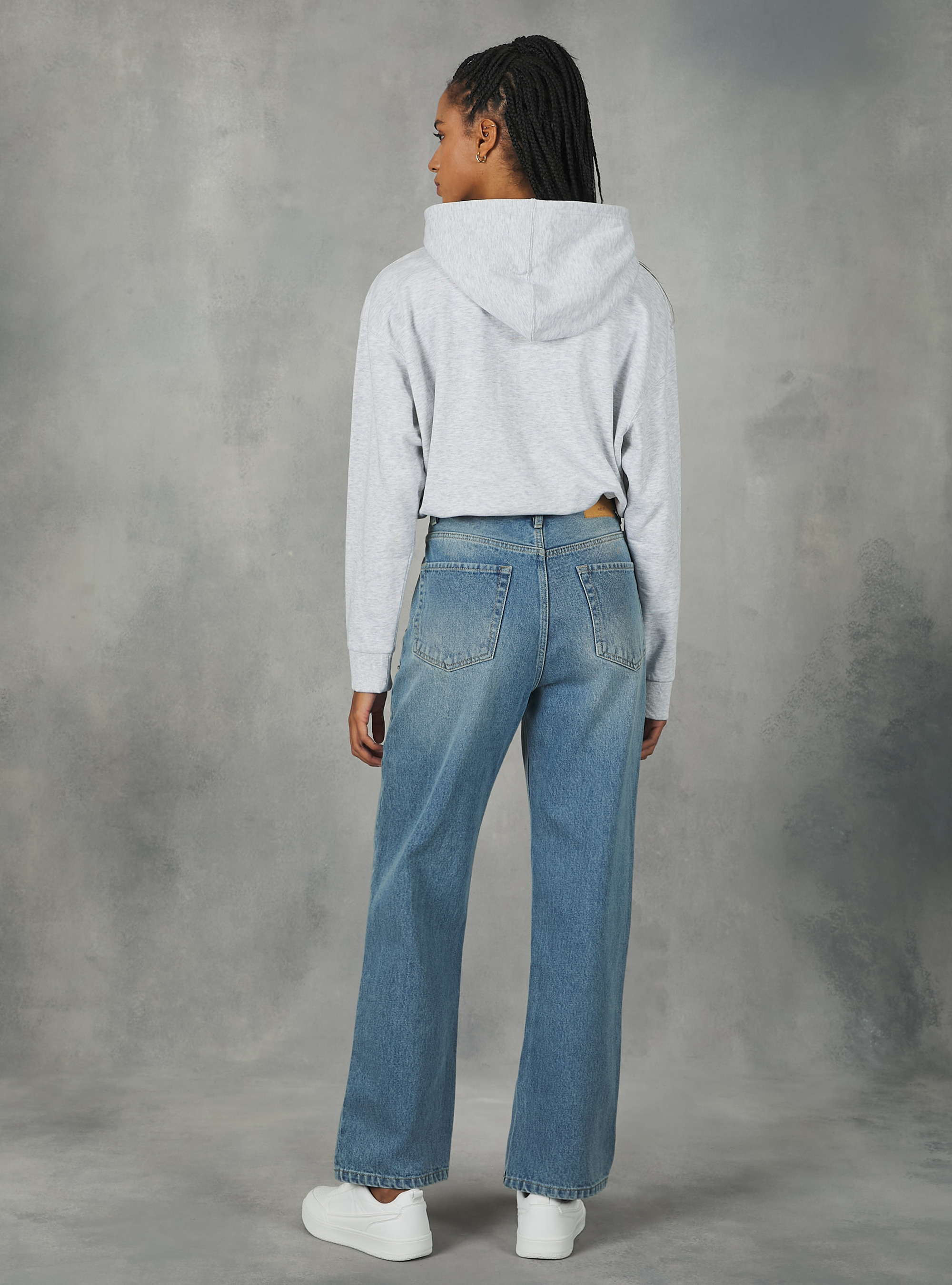 Cropped college sweatshirt with drawstring at hem, MGY3 GREY MEL LIGHT