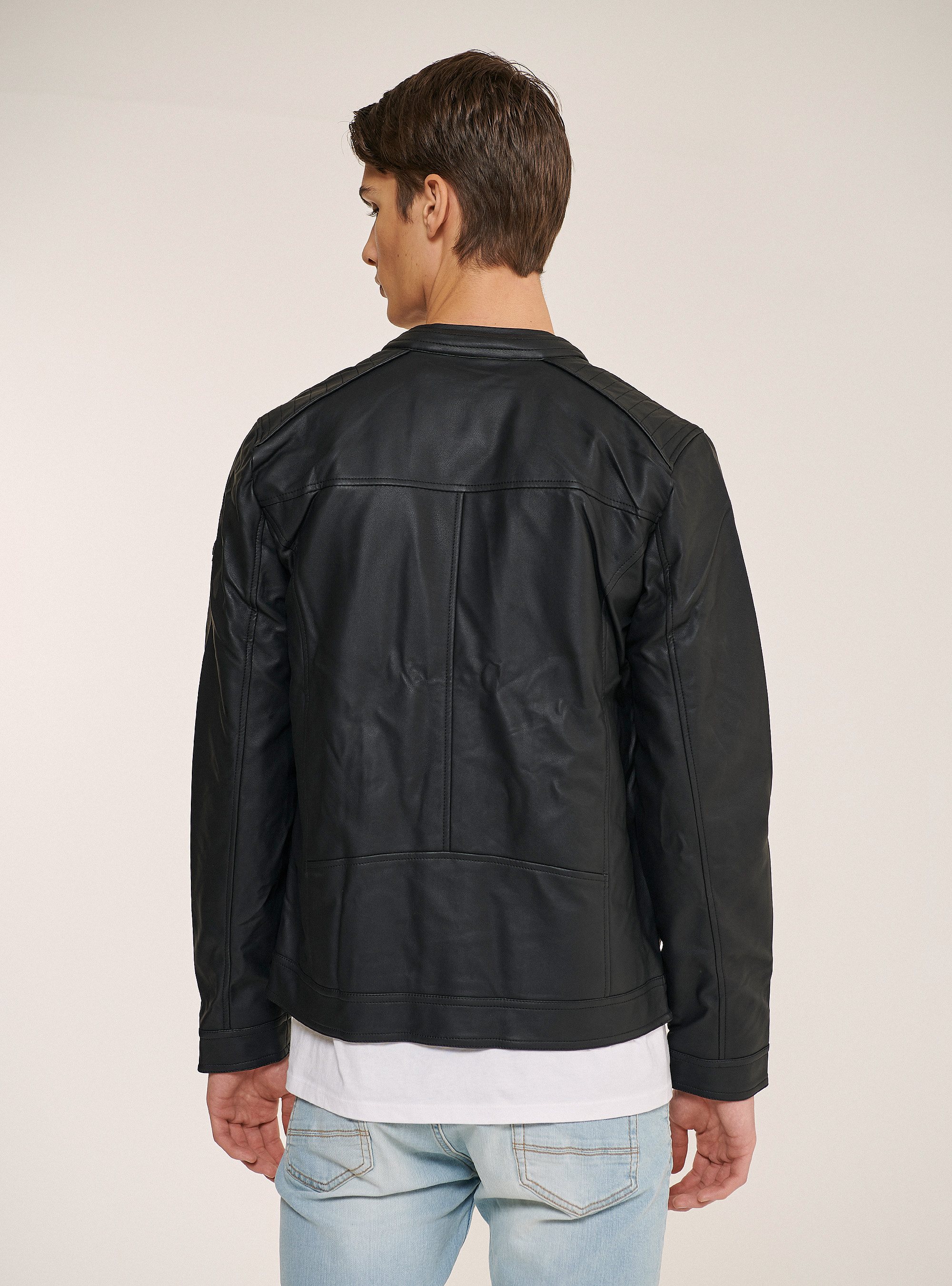 Chaqueta con cremallera efecto piel, NEGRO