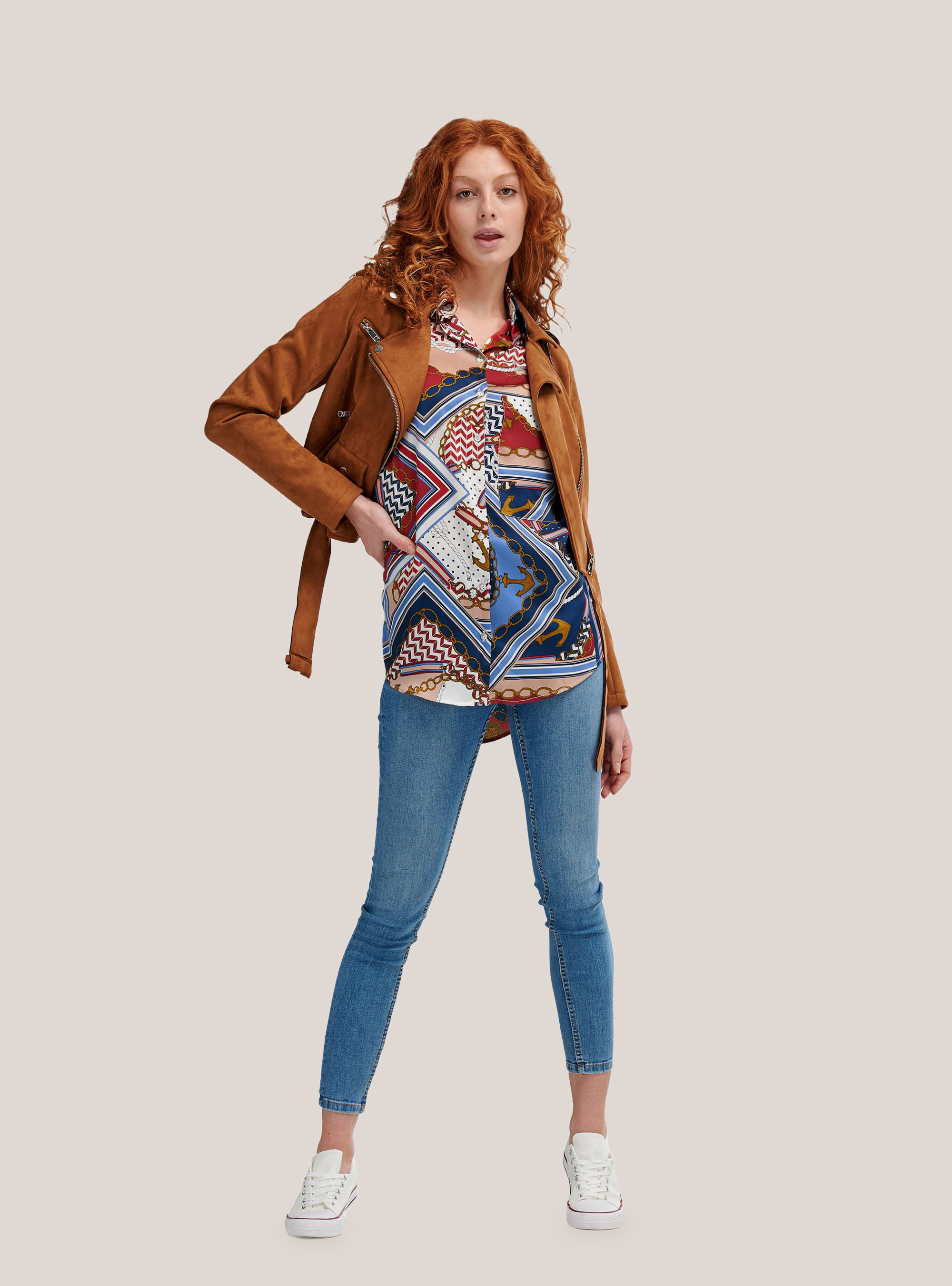 Camicia long fit stampata, MULTICOLORE