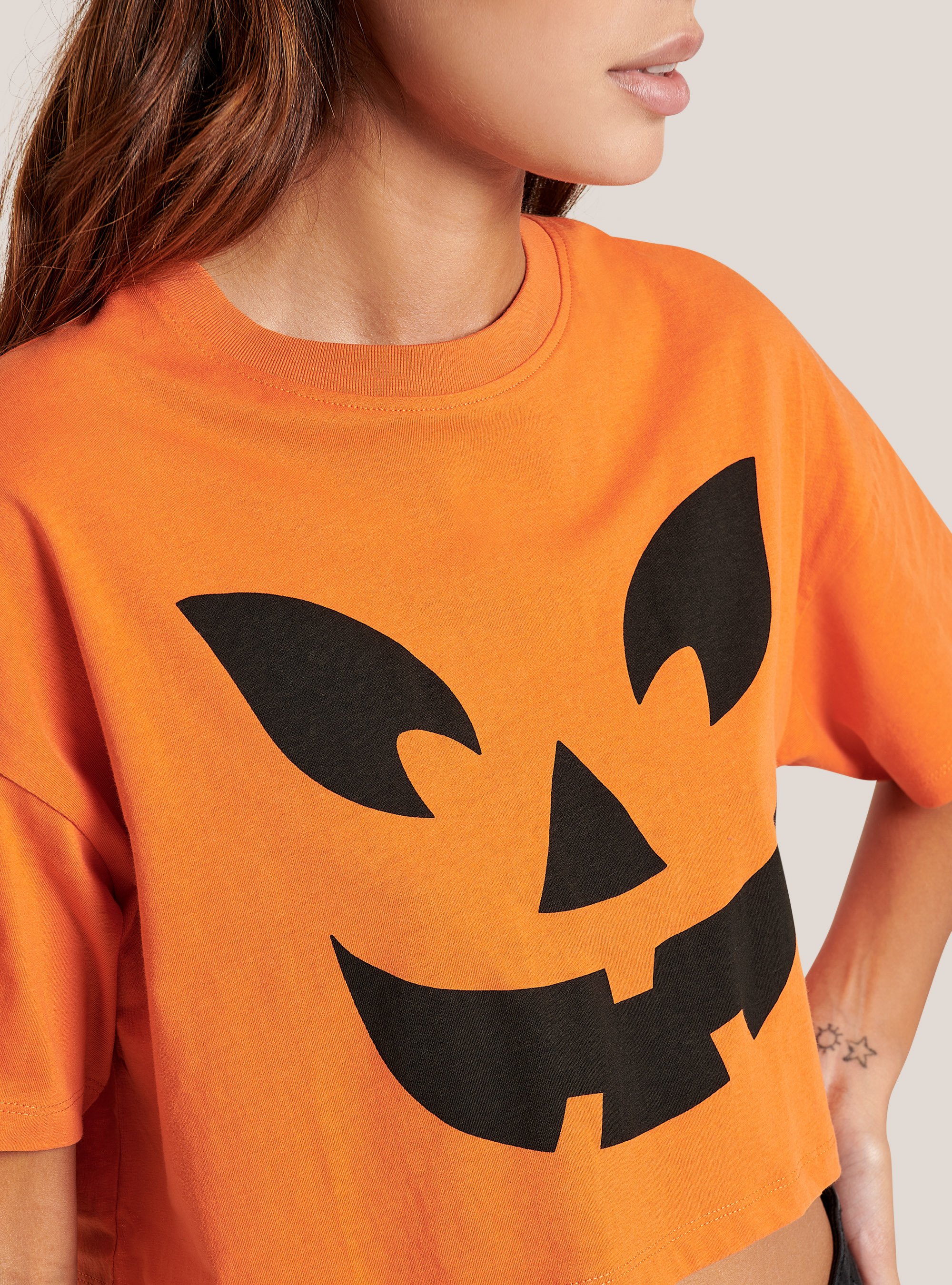 Cotton Halloween cropped t-shirt, C3318 ORANGE