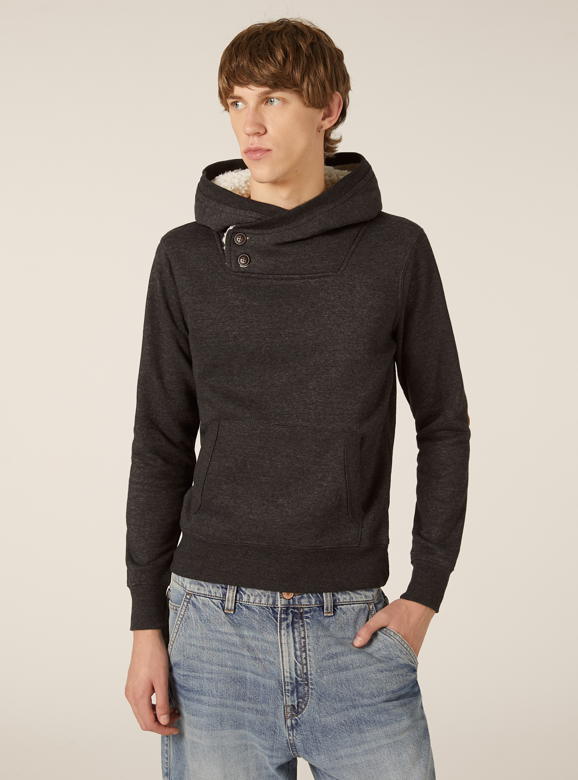 Faux fur hoodie, GY1 GREY DARK