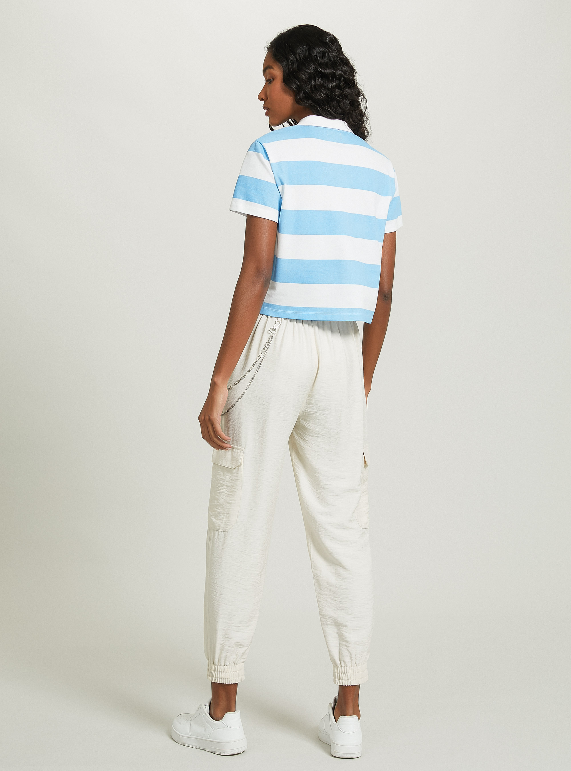 Polo &agrave; rayures, coupe courte, C177 AZZURRE