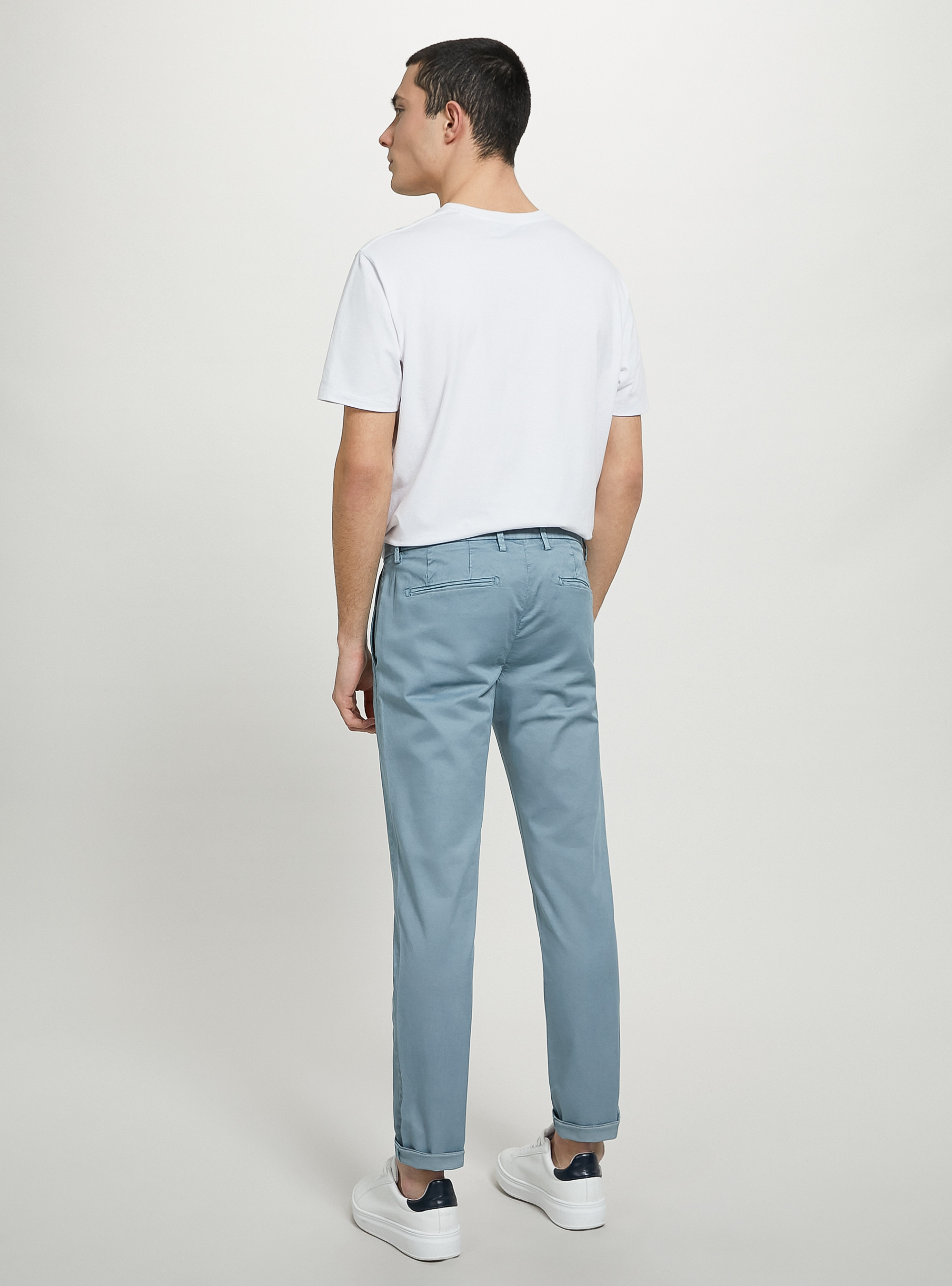 Stretch cotton twill chinos, AZ2 AZURE MEDIUM