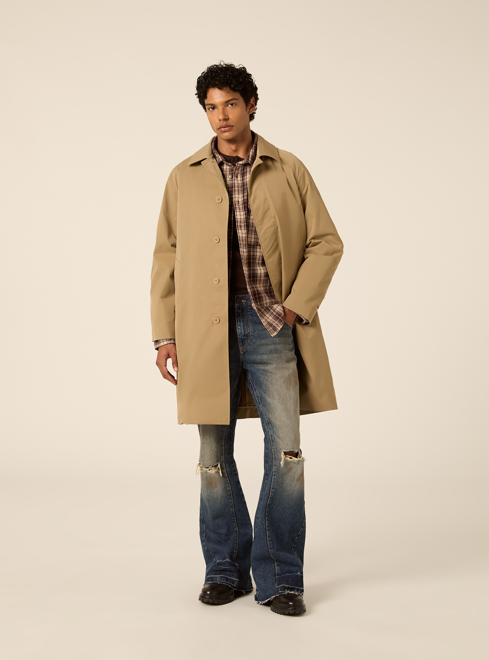 Mid length single breasted trench coat, BG2 BEIGE MEDIUM
