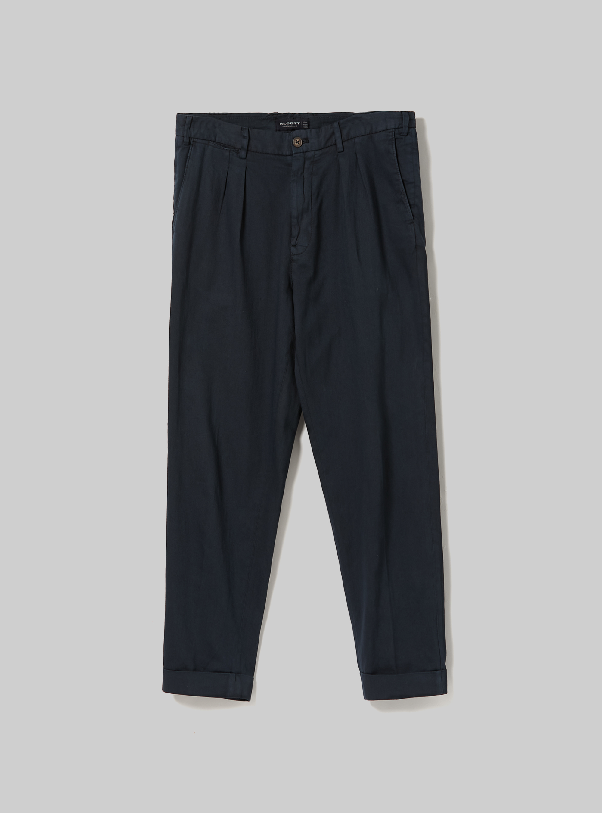 Linen-blend chinos with darts, NA1 NAVY DARK