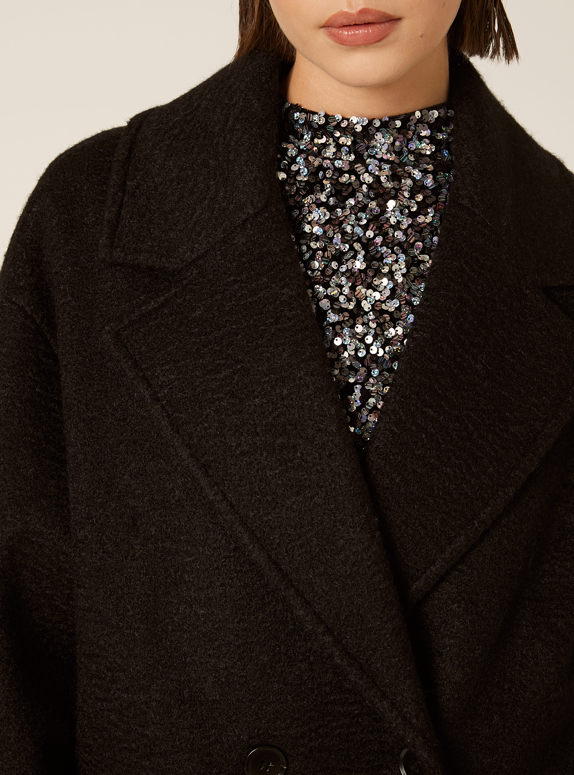 Abrigo largo cruzado, BK1 BLACK