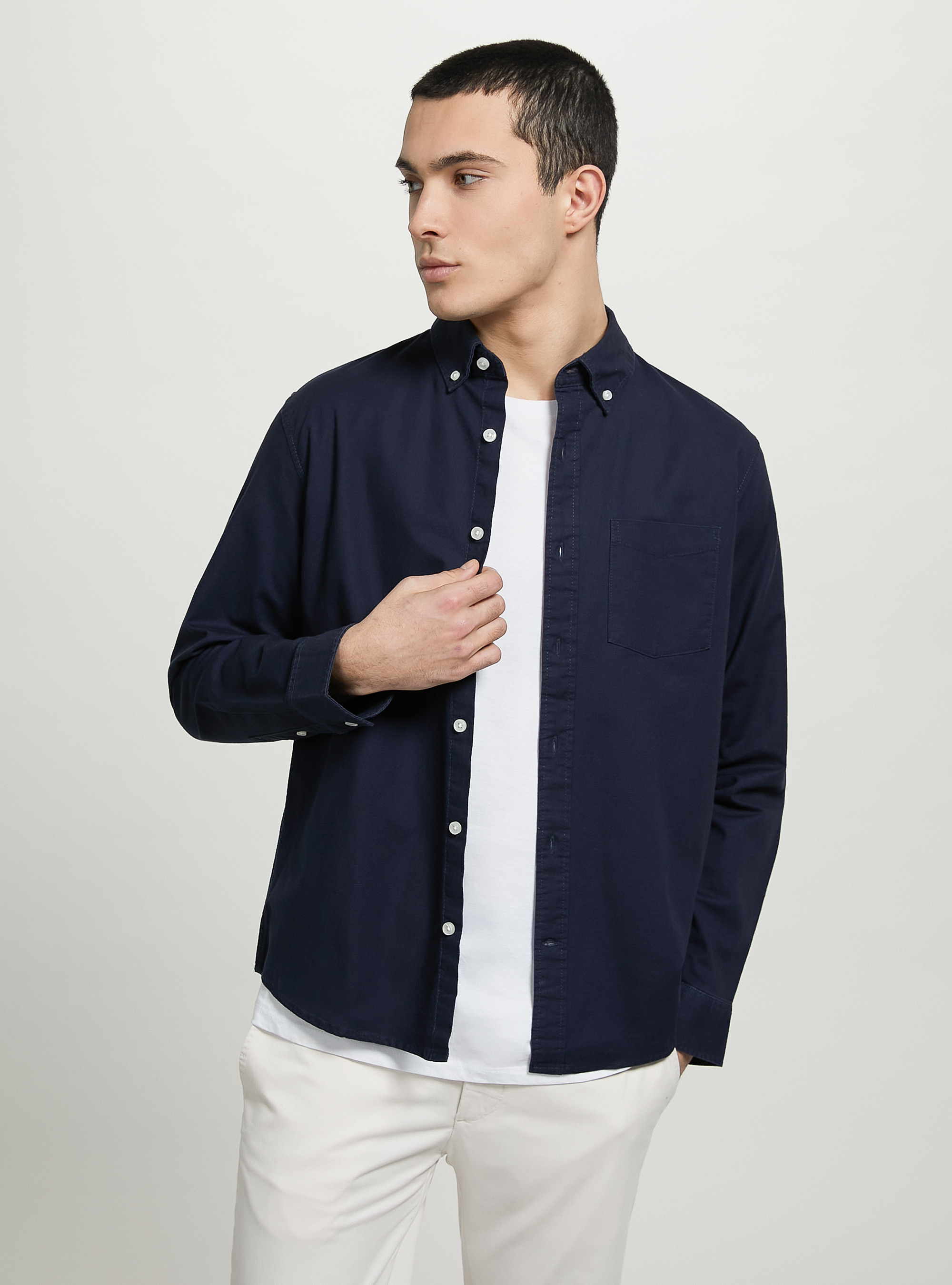 Plain-coloured cotton shirt, NA1 NAVY DARK