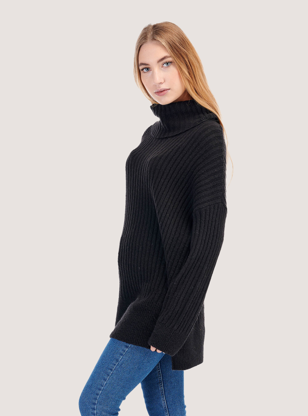 Oversized turtleneck pullover, BLACK