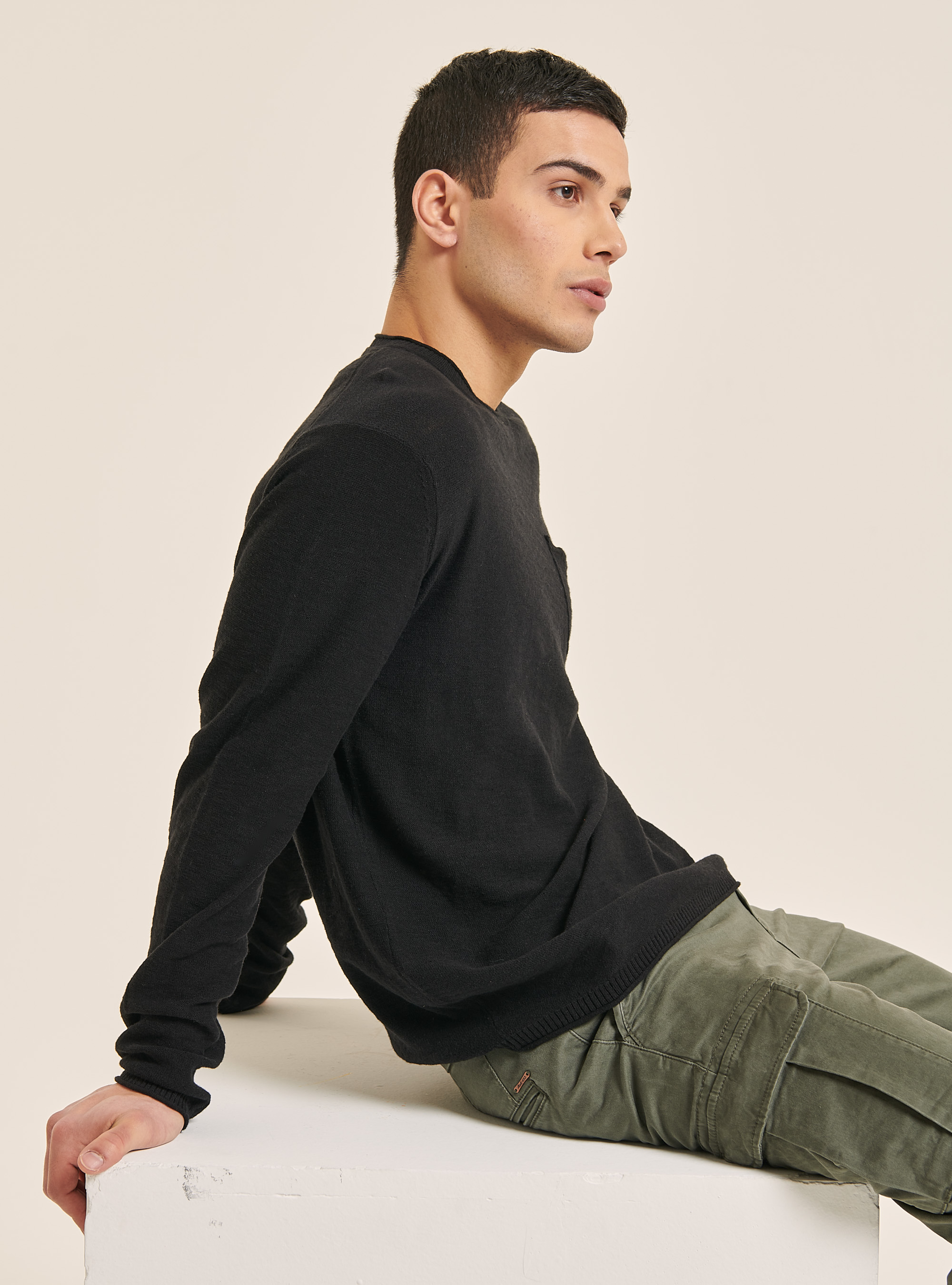 Pullover with roll neck and breast pocket, BK2 BLACK MEDIUM