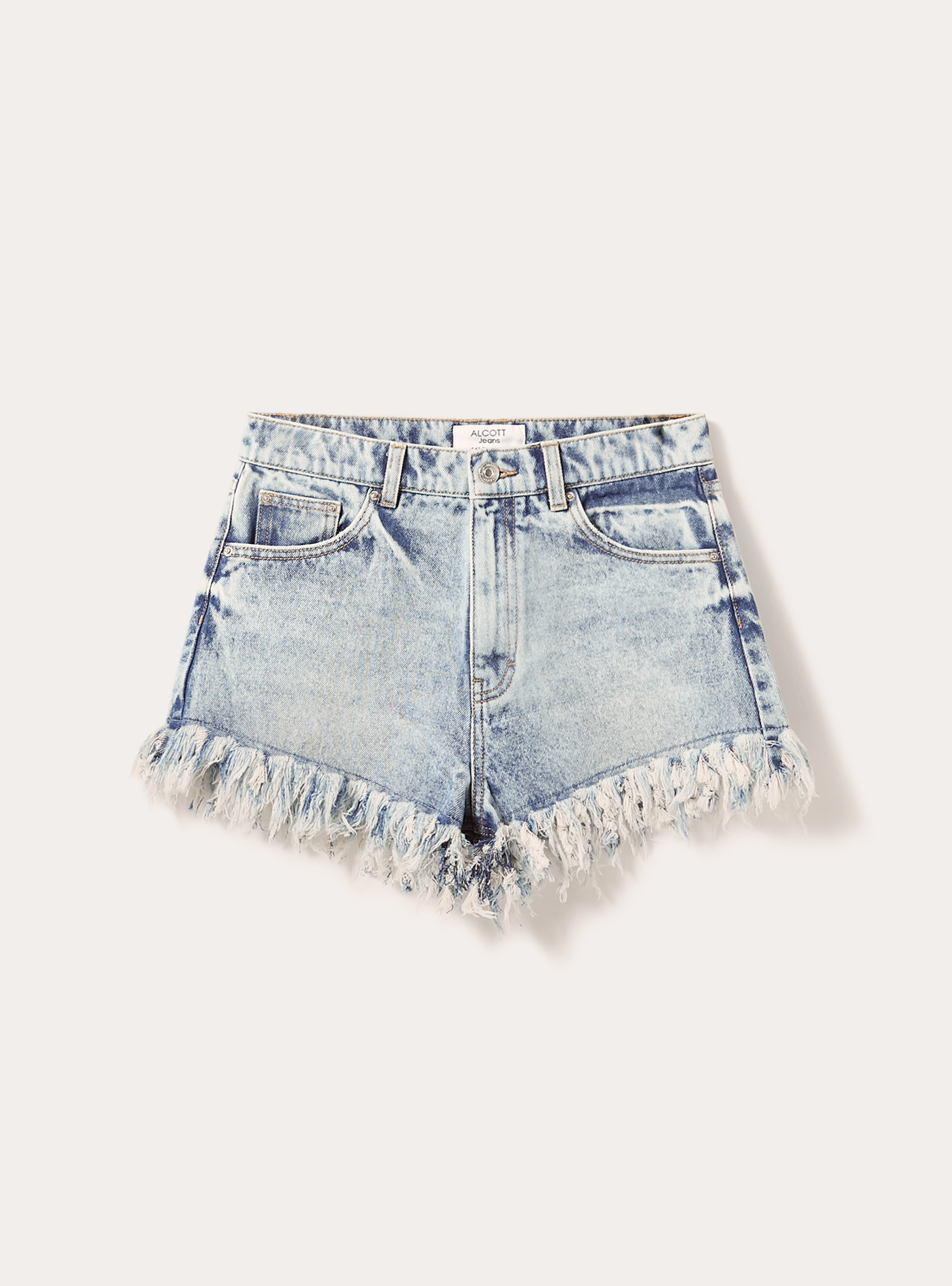 Shorts corto in denim sfrangiato, D008 SUPER LIGHT BLUE