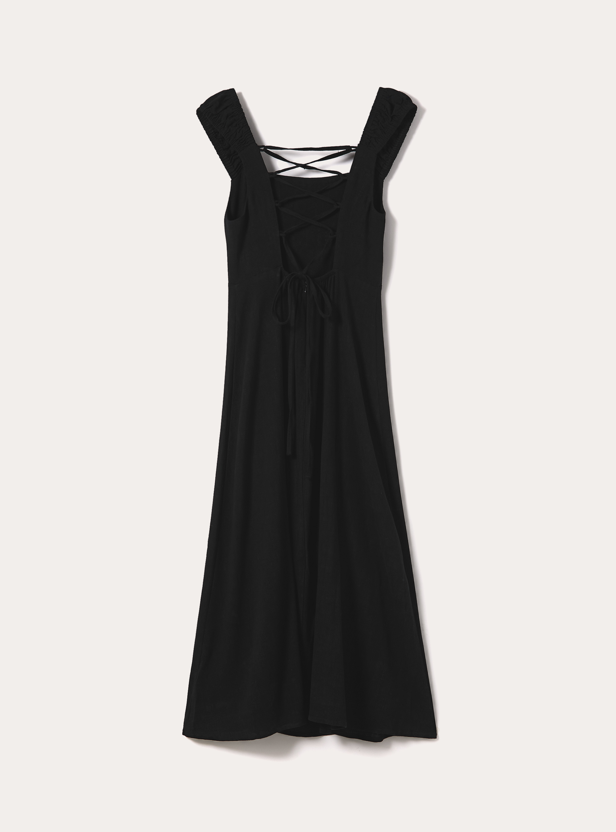 Vestito incrociato sulla schiena in misto lino, BK1 BLACK