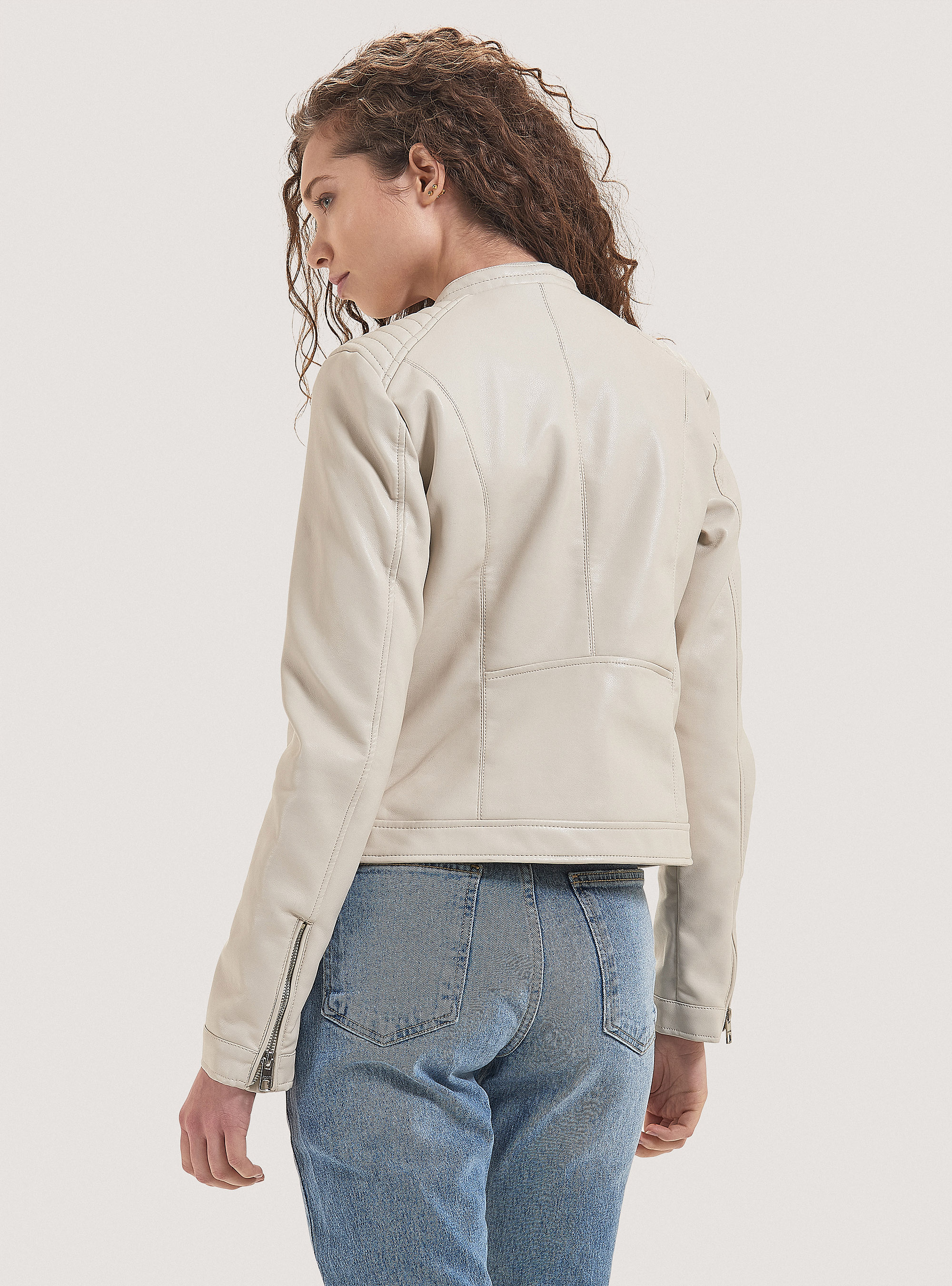 Faux leather jacket, WHITE