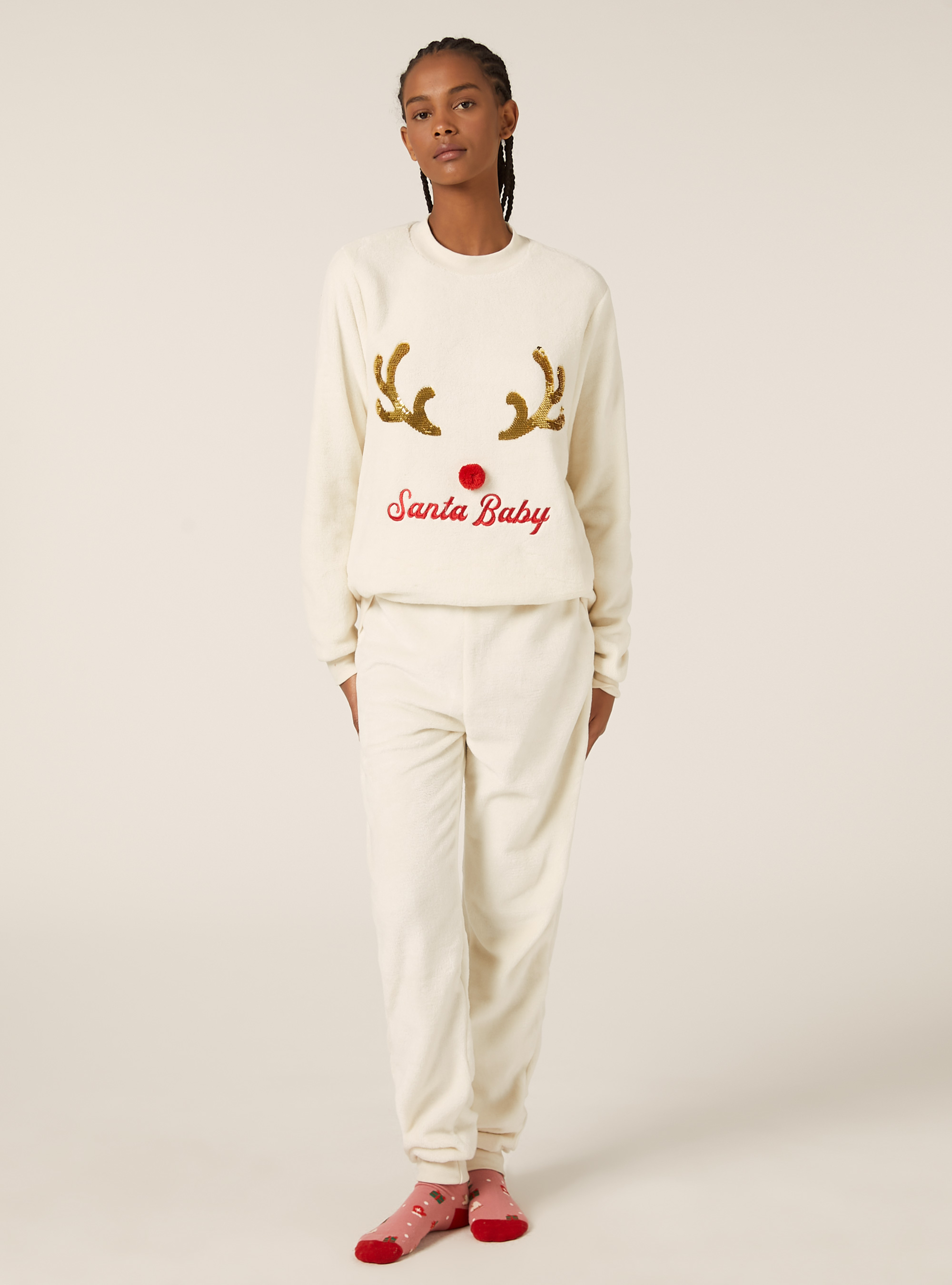 Christmas Collection soft touch pyjamas, WH1 OFF WHITE