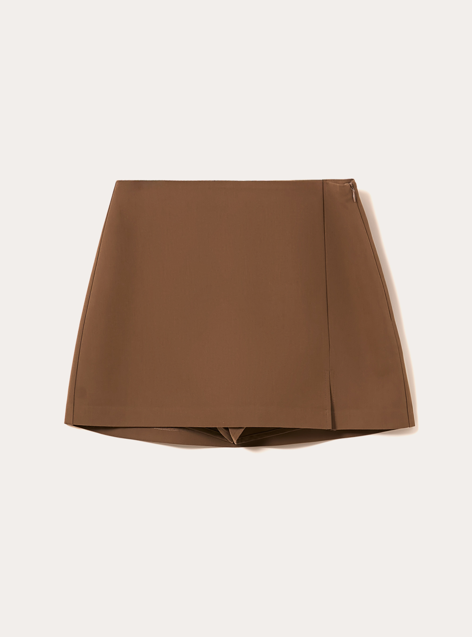 Falda pantalón mini lisa, BR2 BROWN MEDIUM
