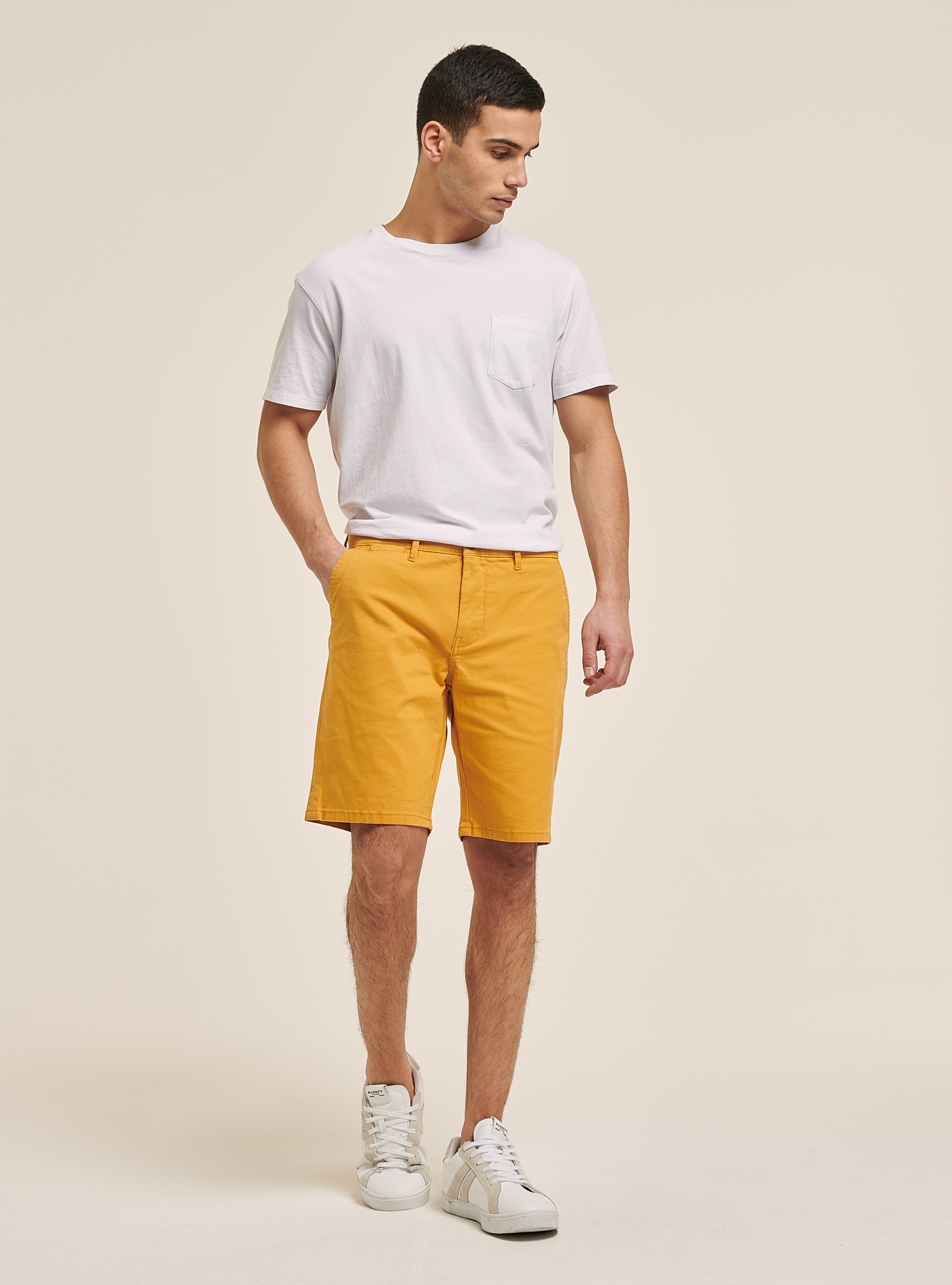 Plain twill bermuda shorts, MUSTARD
