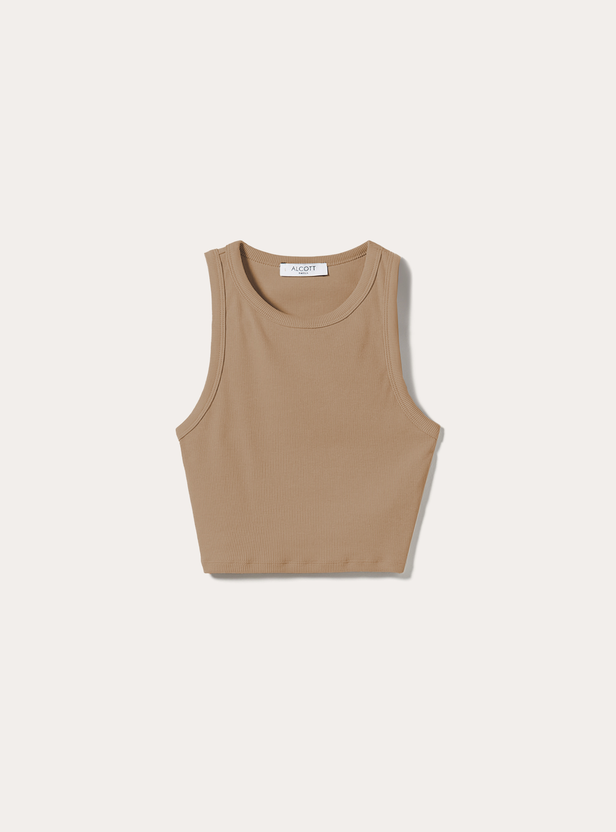 Cropped tank top in rib, BR3 BROWN LIGHT