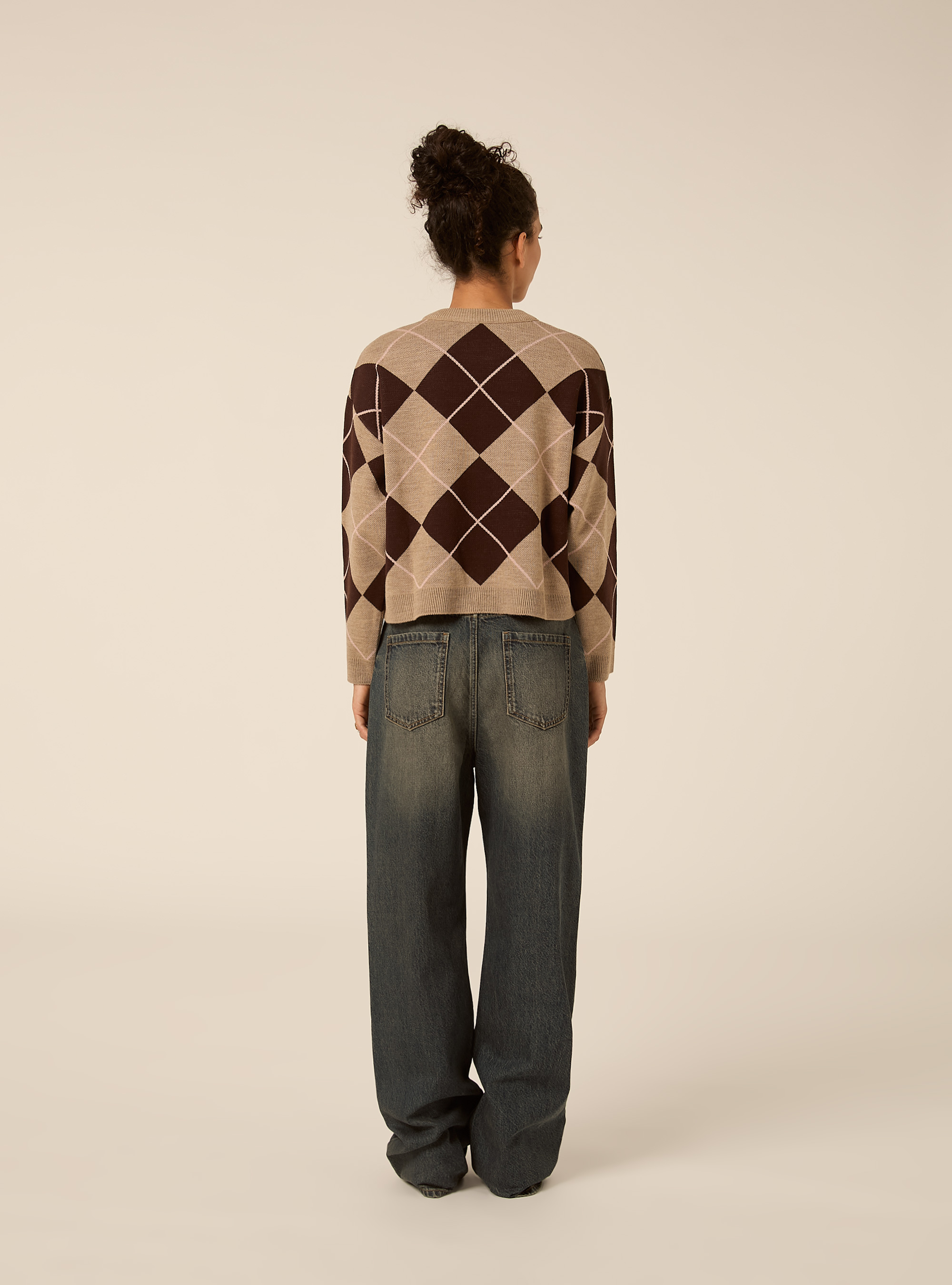 Pullover girocollo con rombi, MBG2 BEIGE MEL MED