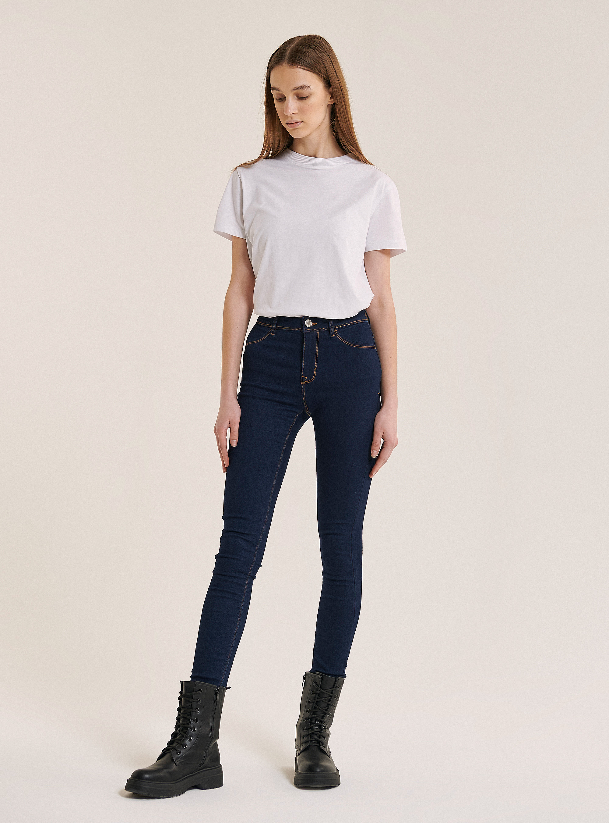 Jeans super skinny a vita alta comfort fit, BLU