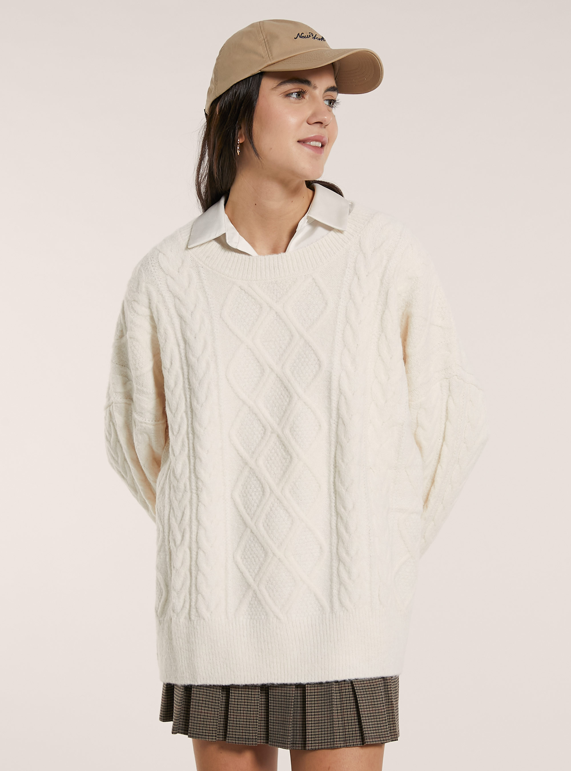 Pullover over a trecce, WH2 WHITE