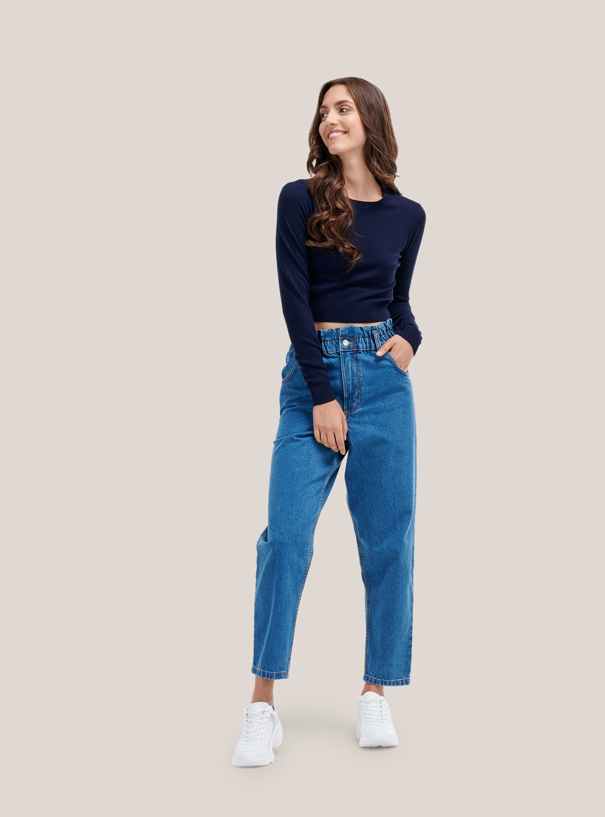 Kurzer Pullover mit Rundhalsausschnitt, C0212 BLUE