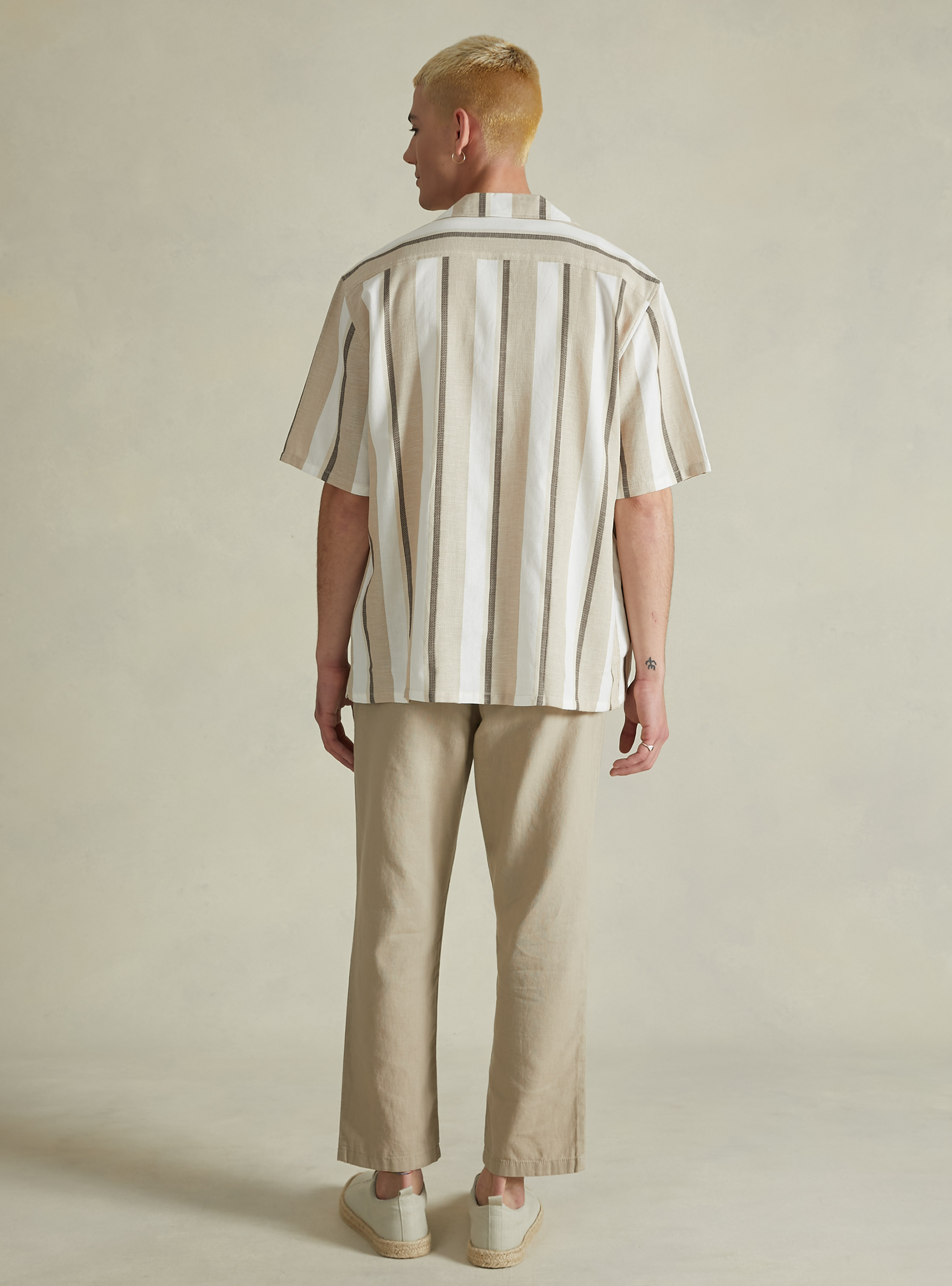 Linen blend striped shirt, BG2 BEIGE MEDIUM