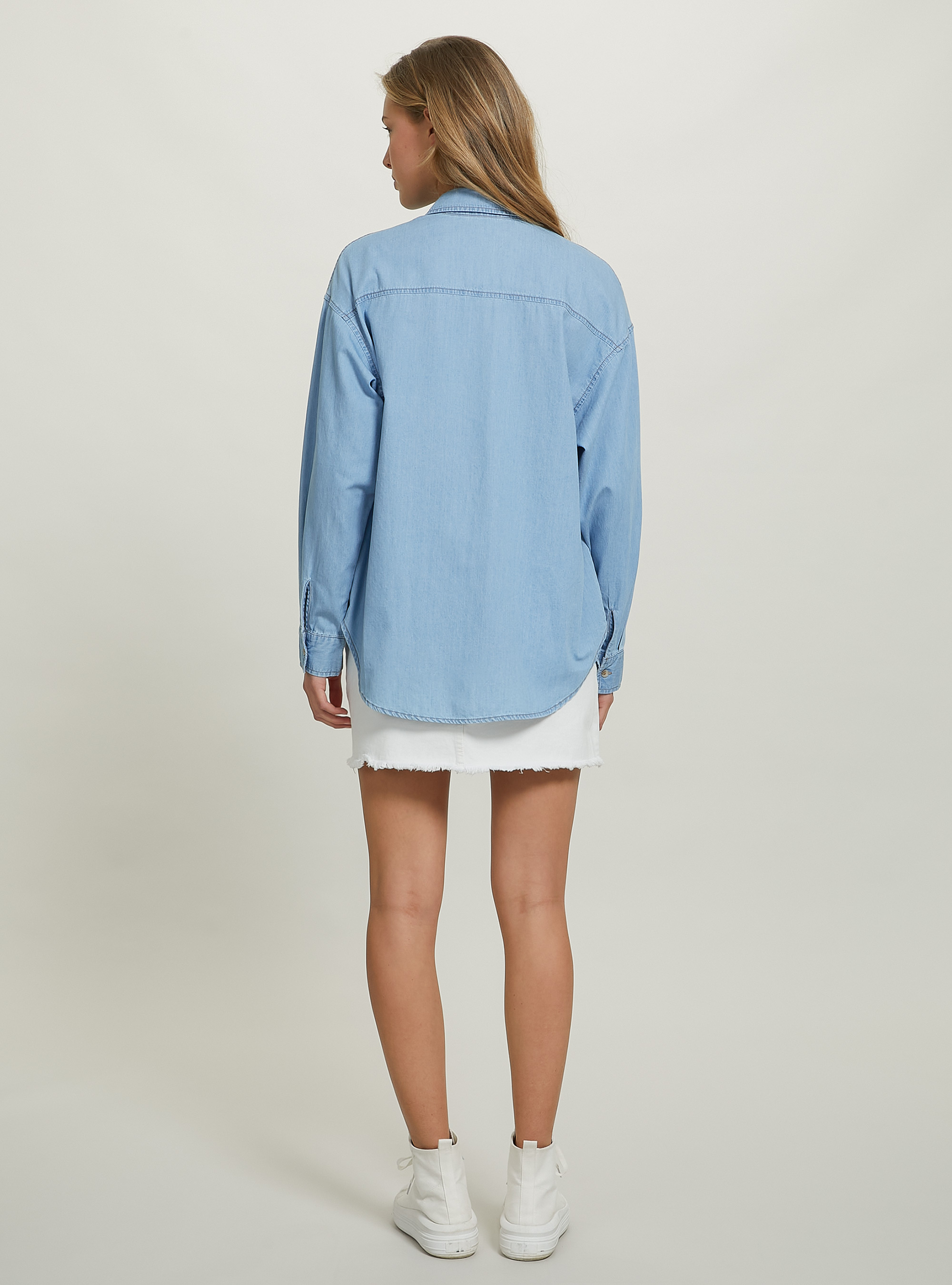 Camicia in denim oversize, D006 AZURE
