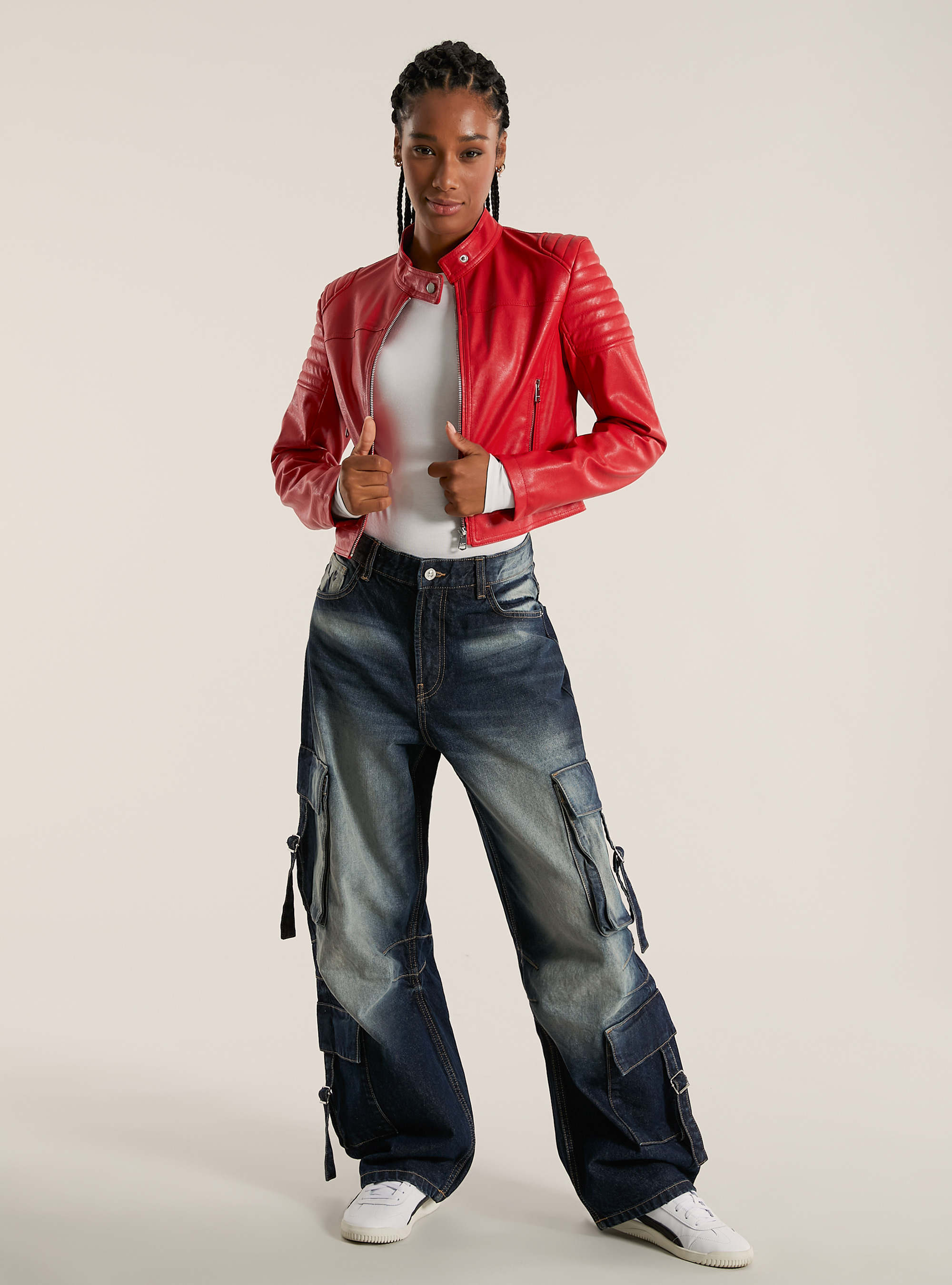 Leather-effect biker jacket, RD2 RED MEDIUM