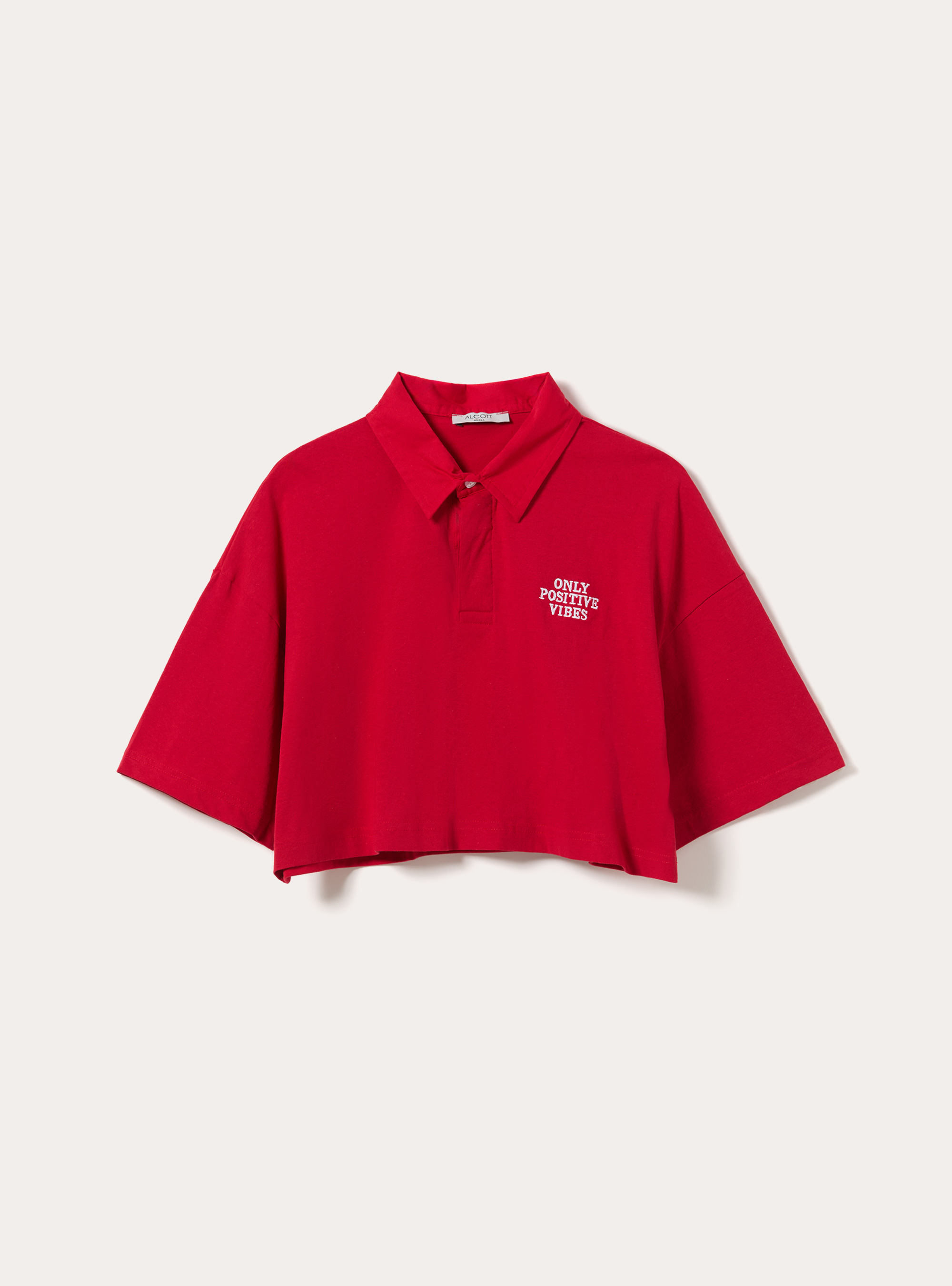 Polo crop tinta unita con ricamo, RD2 RED MEDIUM