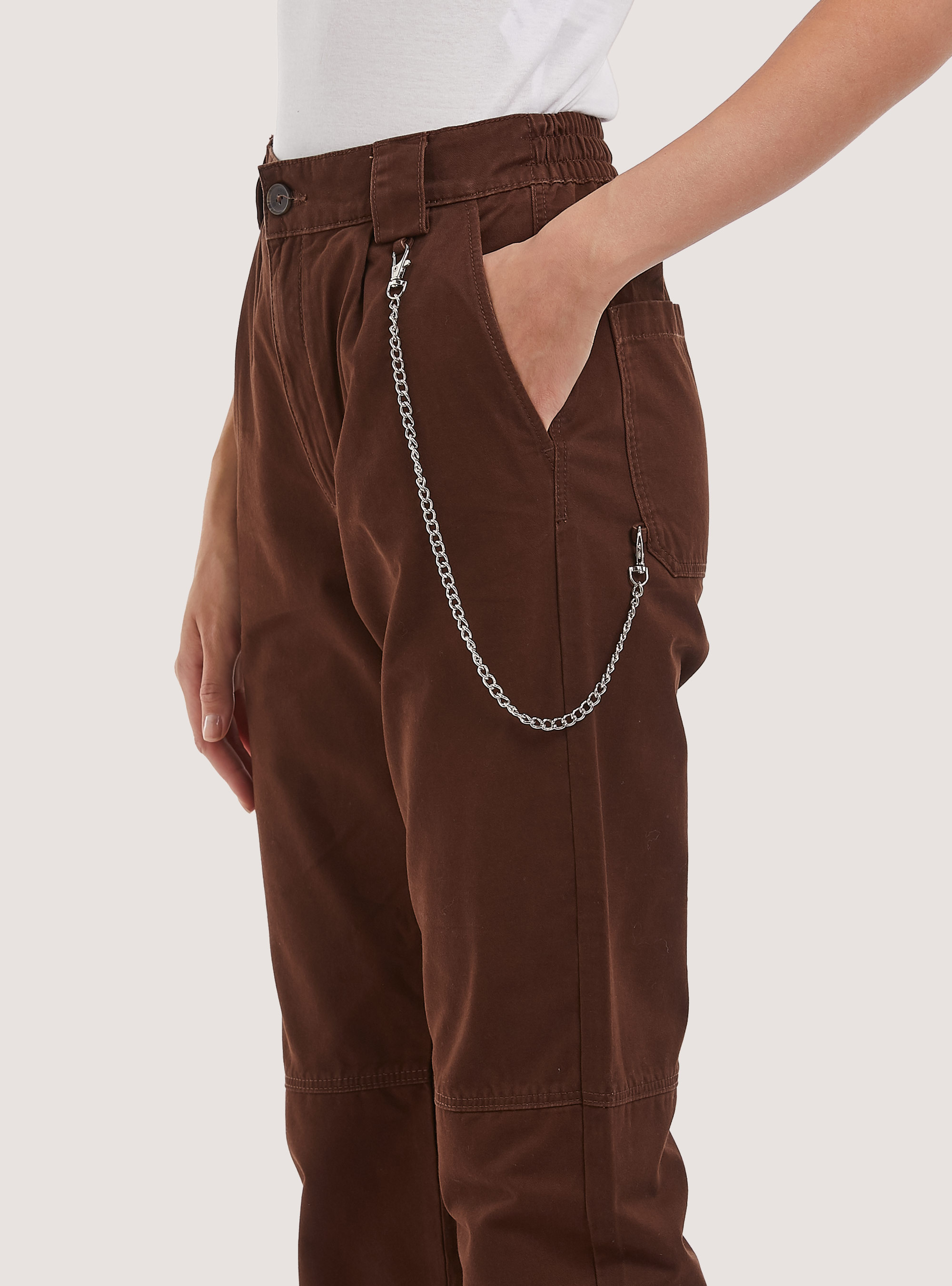 Jogger trousers with chain, C5628 TOBACCO