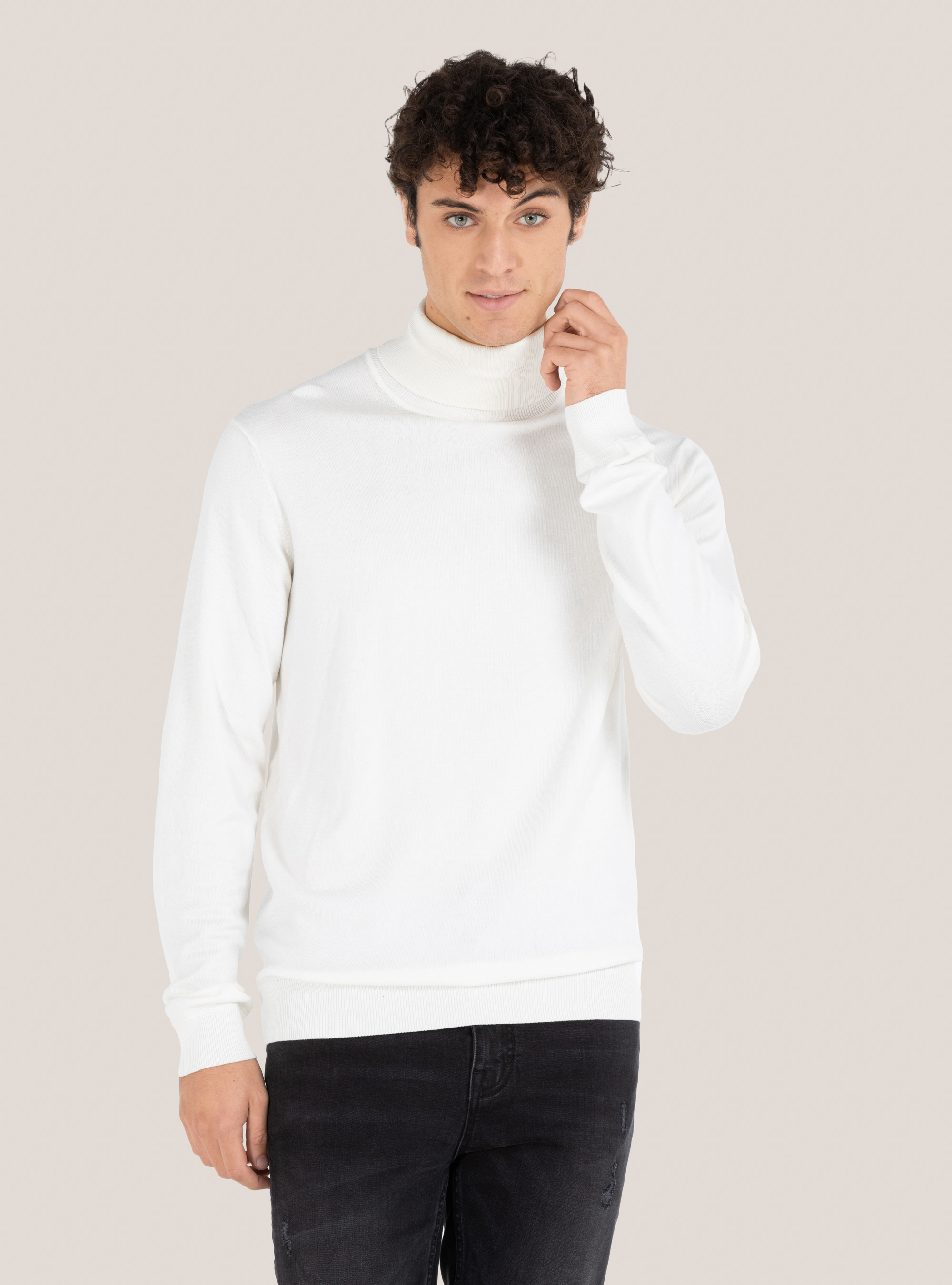 Basic turtleneck pullover, WHITE