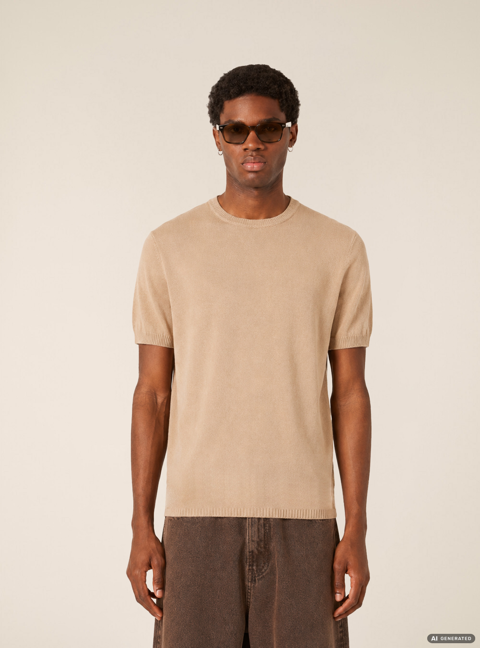Kurz&auml;rmeliges leichtes Strick-T-Shirt, BG3 BEIGE LIGHT