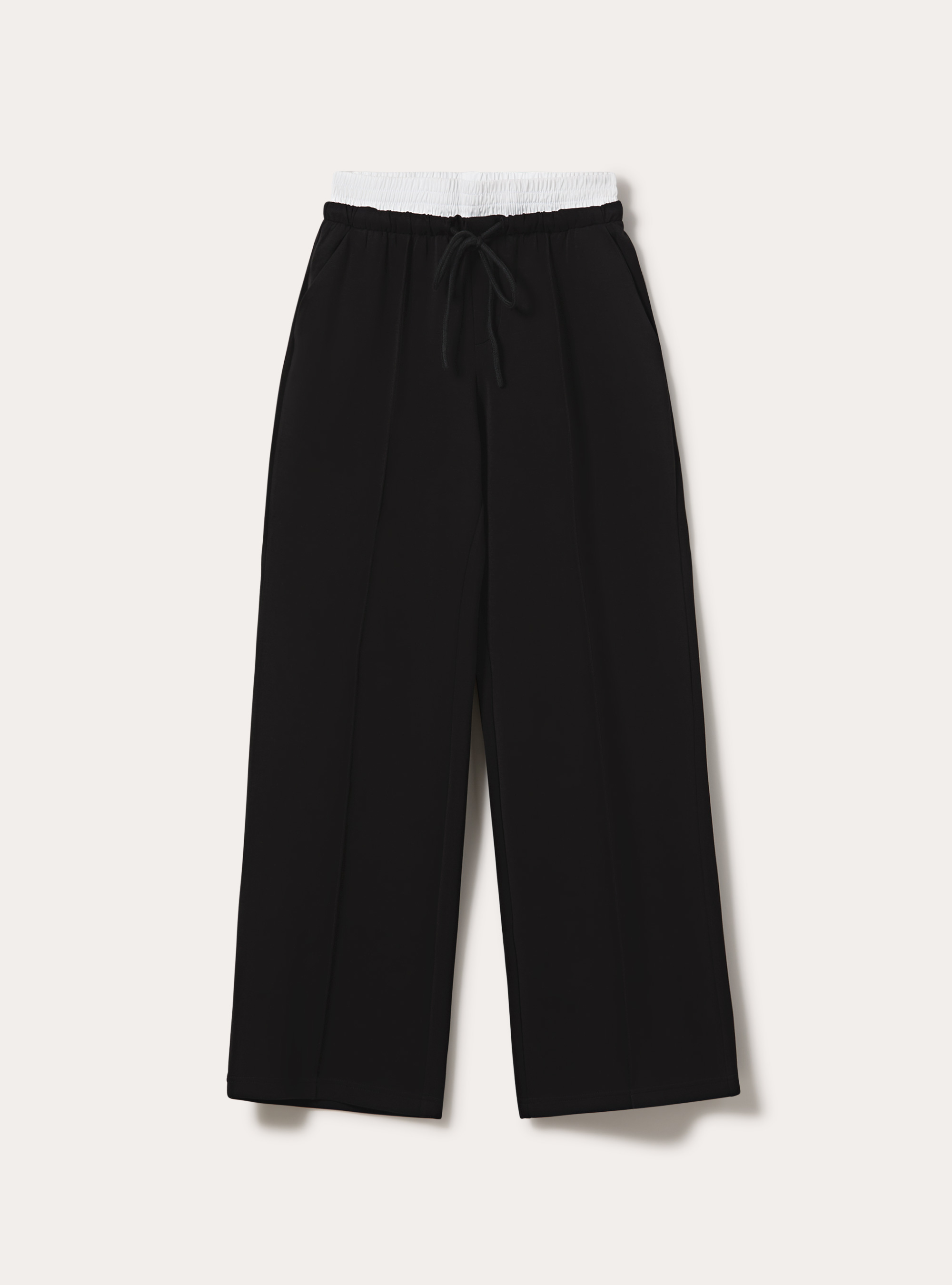 Wide leg hose aus scuba stoff mit doppelbund und biese, BK1 BLACK