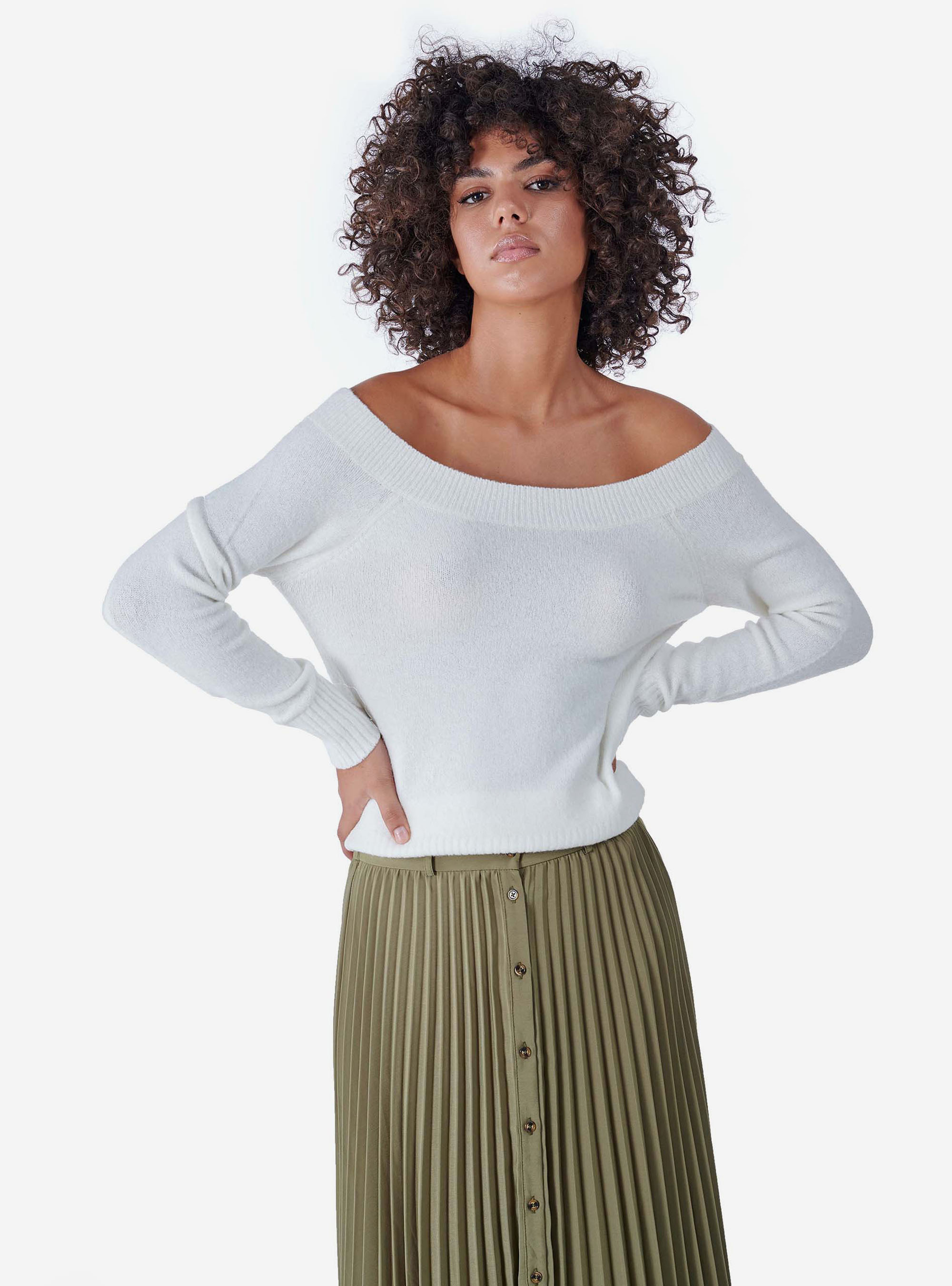 SWEATER WITH WIDE COLLAR, C0009 OFF WHITE