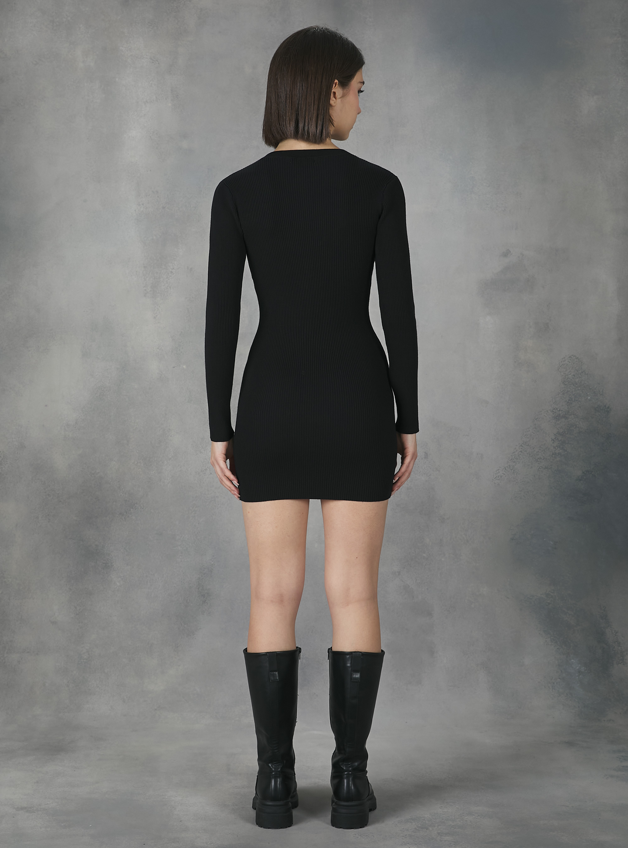 Long-sleeved knit dress, BK1 BLACK