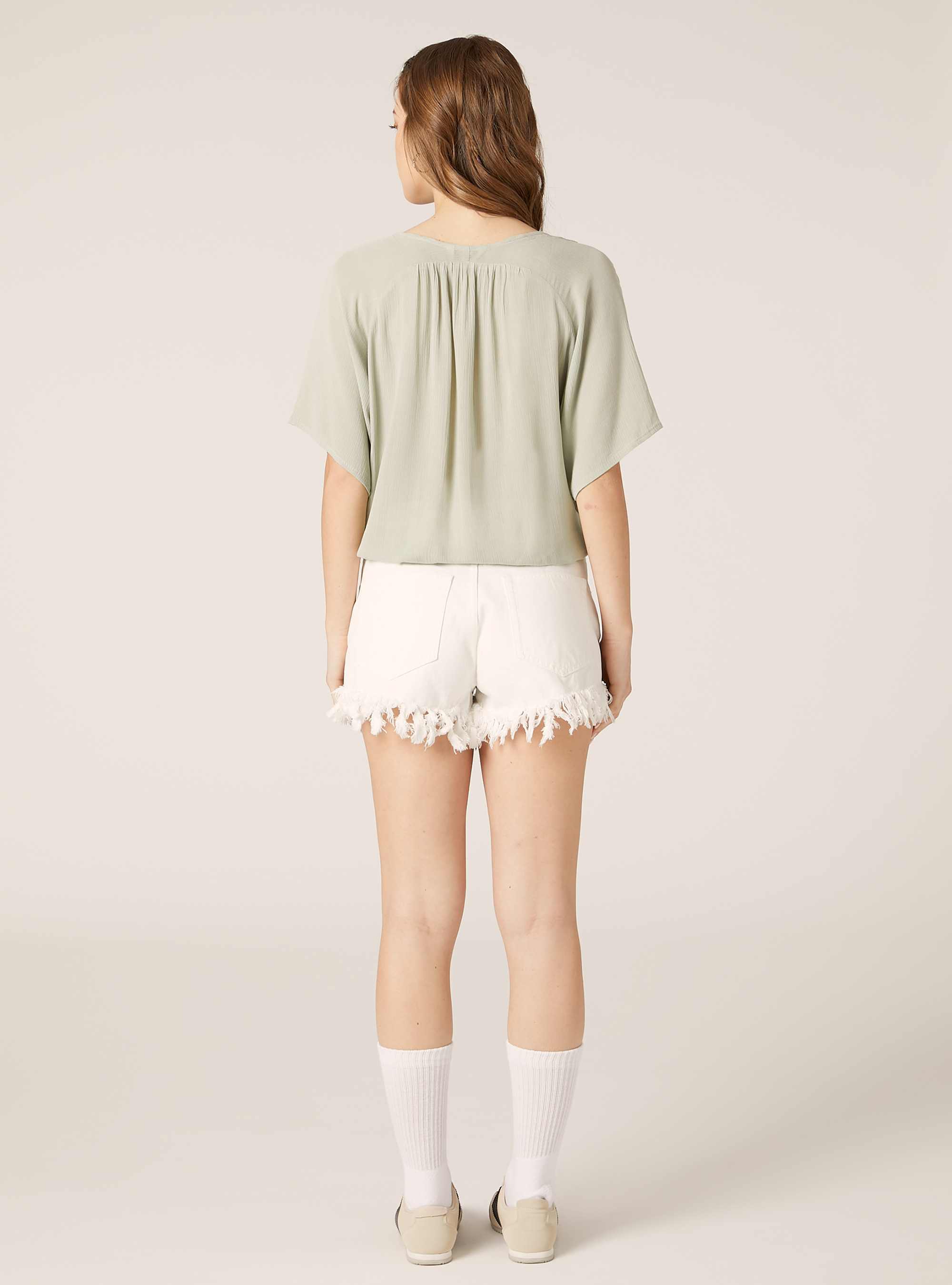 Solid-coloured v-neck shirt with waist knot, KY3 KAKY LIGHT