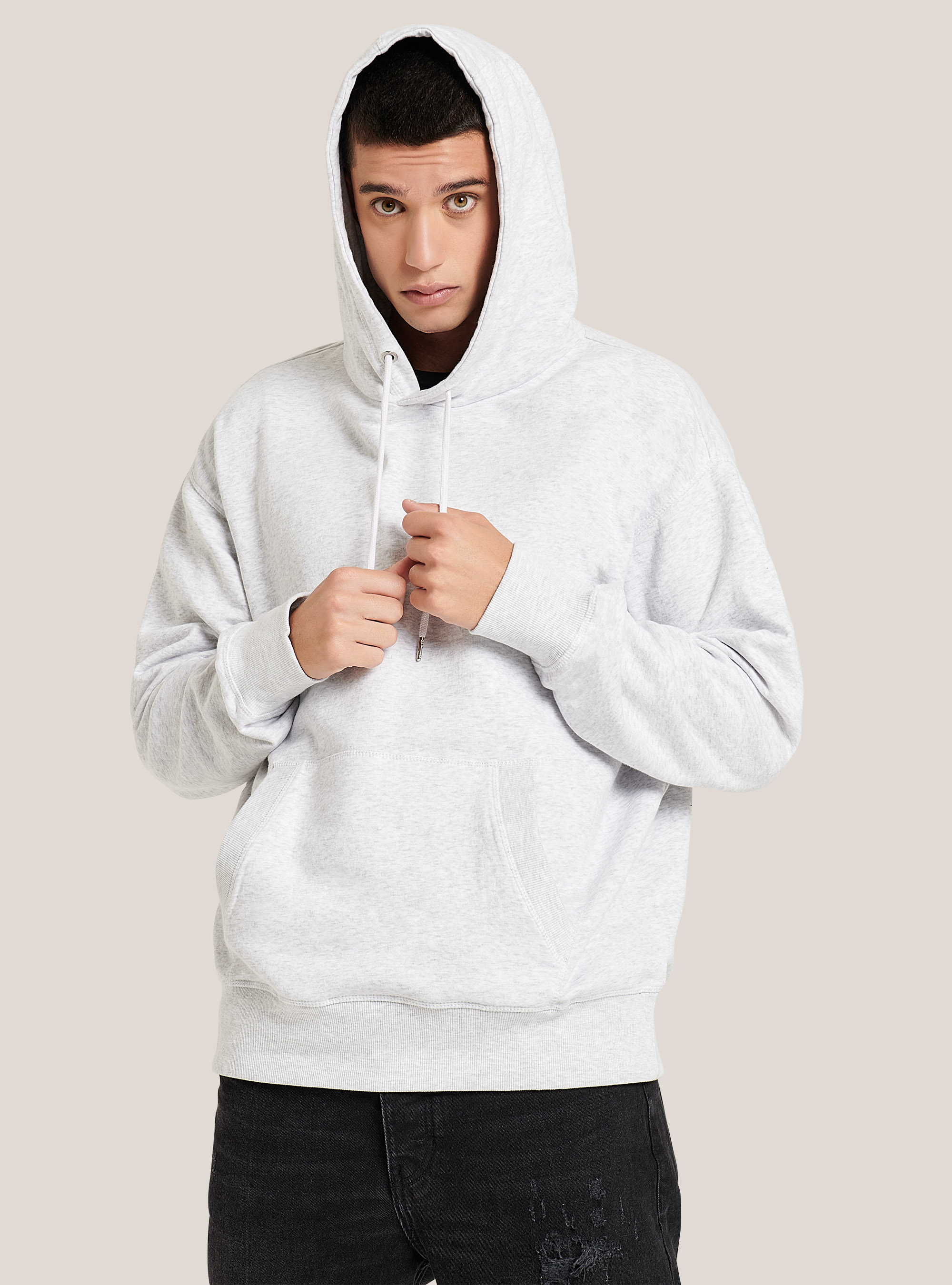 Sweat-shirt basique à capuche avec poche kangourou, C140 WHITE M