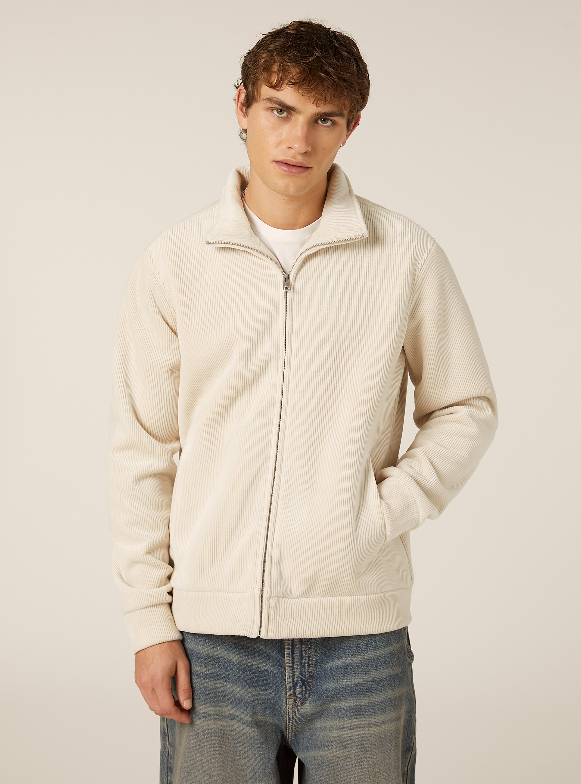Sudadera con cremallera de pana, CR3 CREAM LIGHT